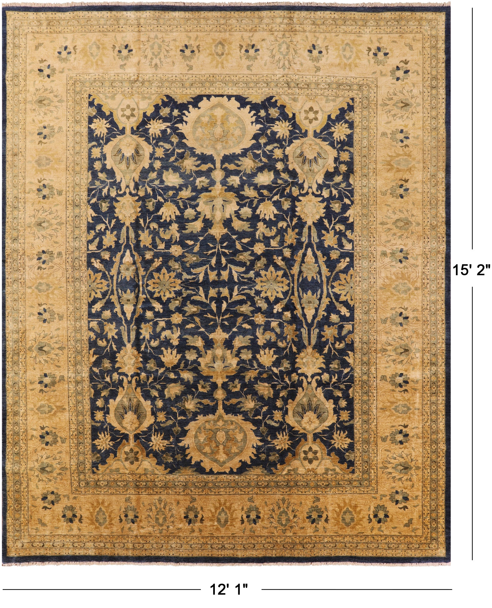 Blue Peshawar Hand Knotted Wool Rug - 12' 1" X 15' 2" - Golden Nile