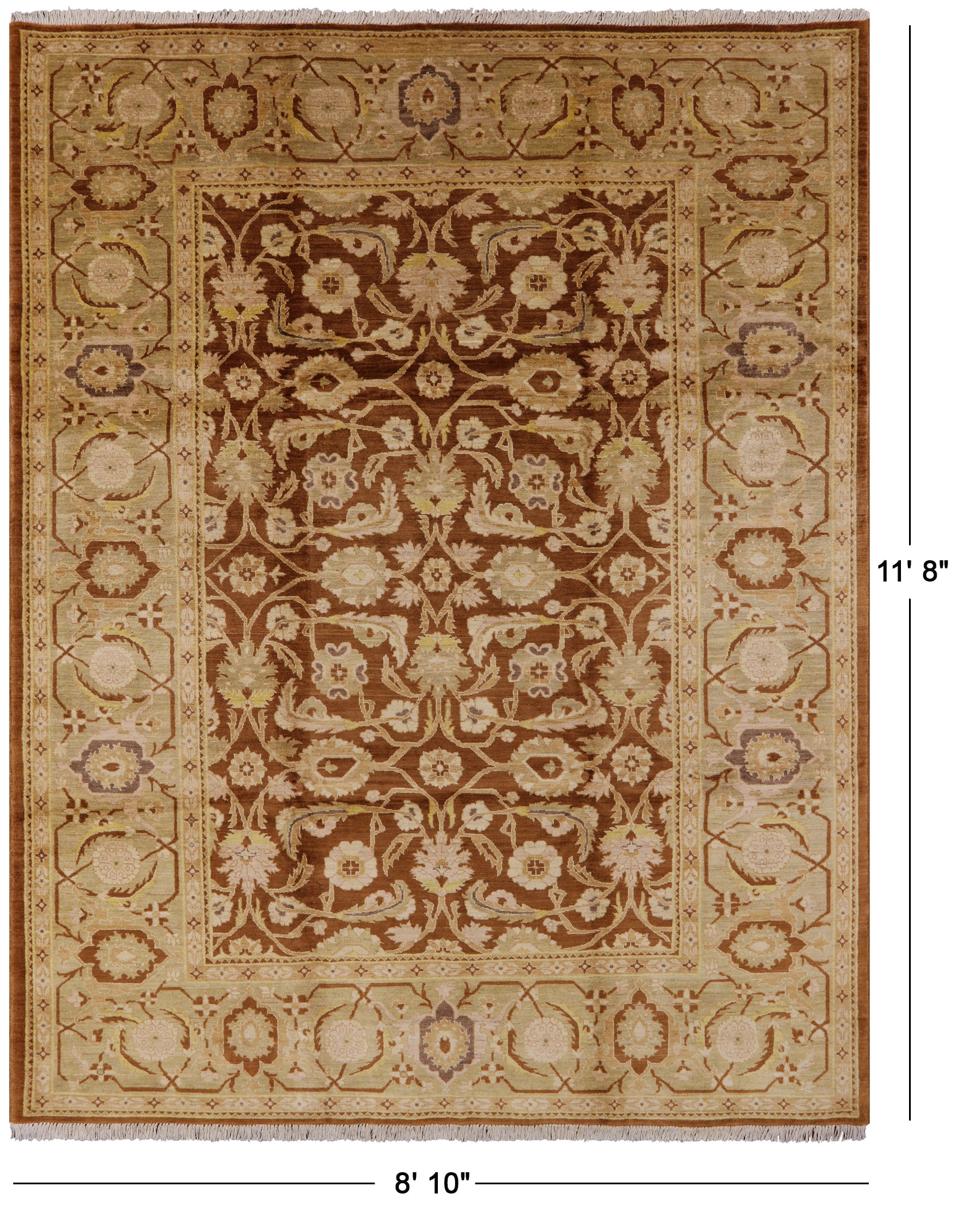 Brown Fine Serapi Hand Knotted Rug - 8' 10" X 11' 8" - Golden Nile