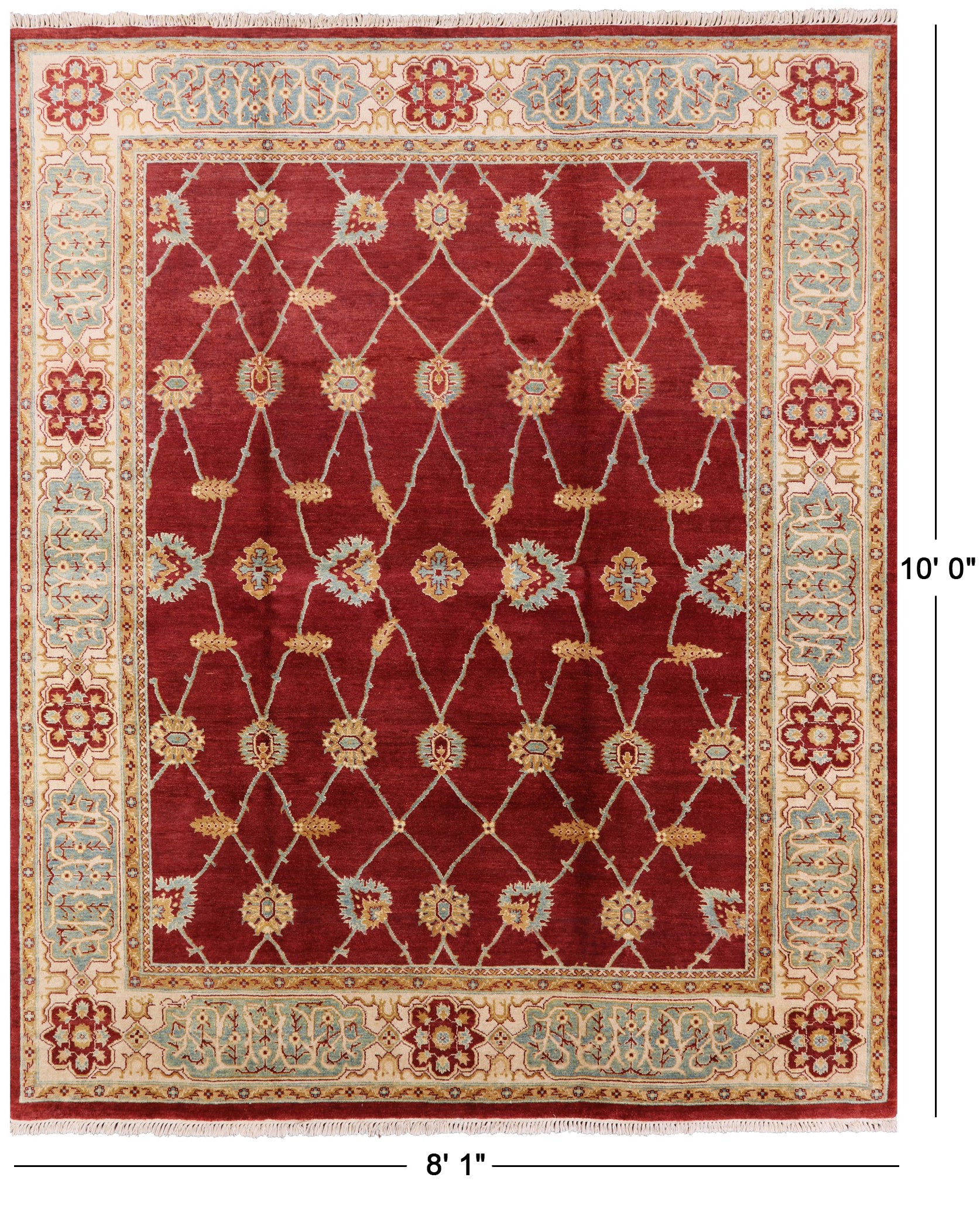 Red Peshawar Handmade Wool Rug - 8' 1" X 10' 0" - Golden Nile