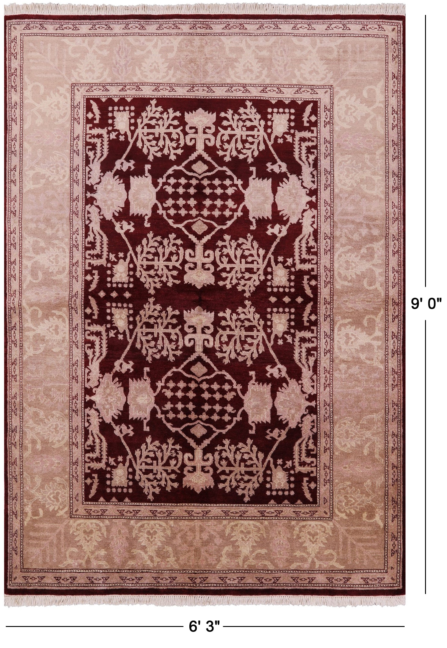 Red Peshawar Handmade Wool Rug - 6' 3" X 9' 0" - Golden Nile