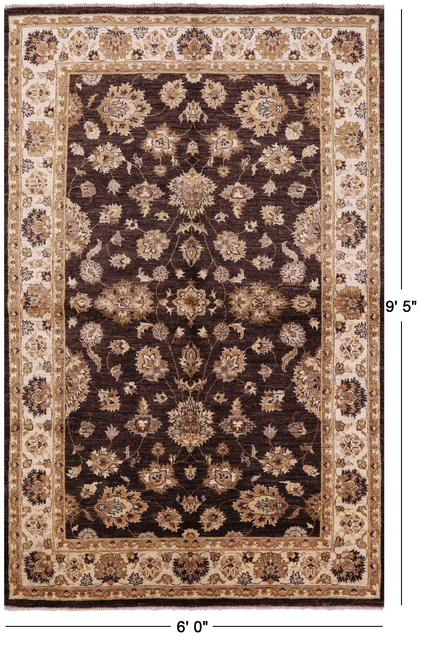 Brown Peshawar Handmade Wool Rug - 6' 0" X 9' 5" - Golden Nile