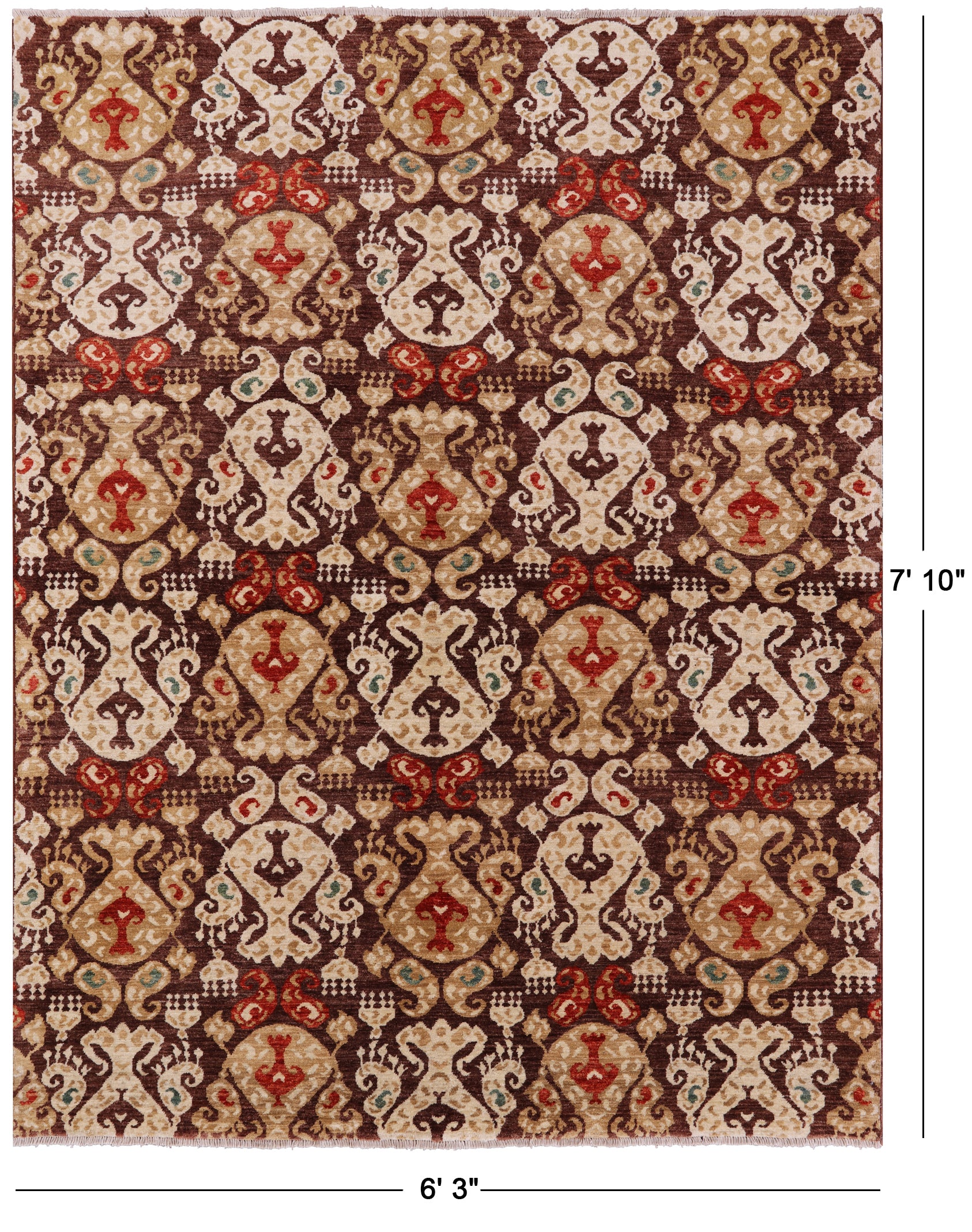 Brown Ikat Handmade Wool Rug - 5' 0" X 6' 3" - Golden Nile
