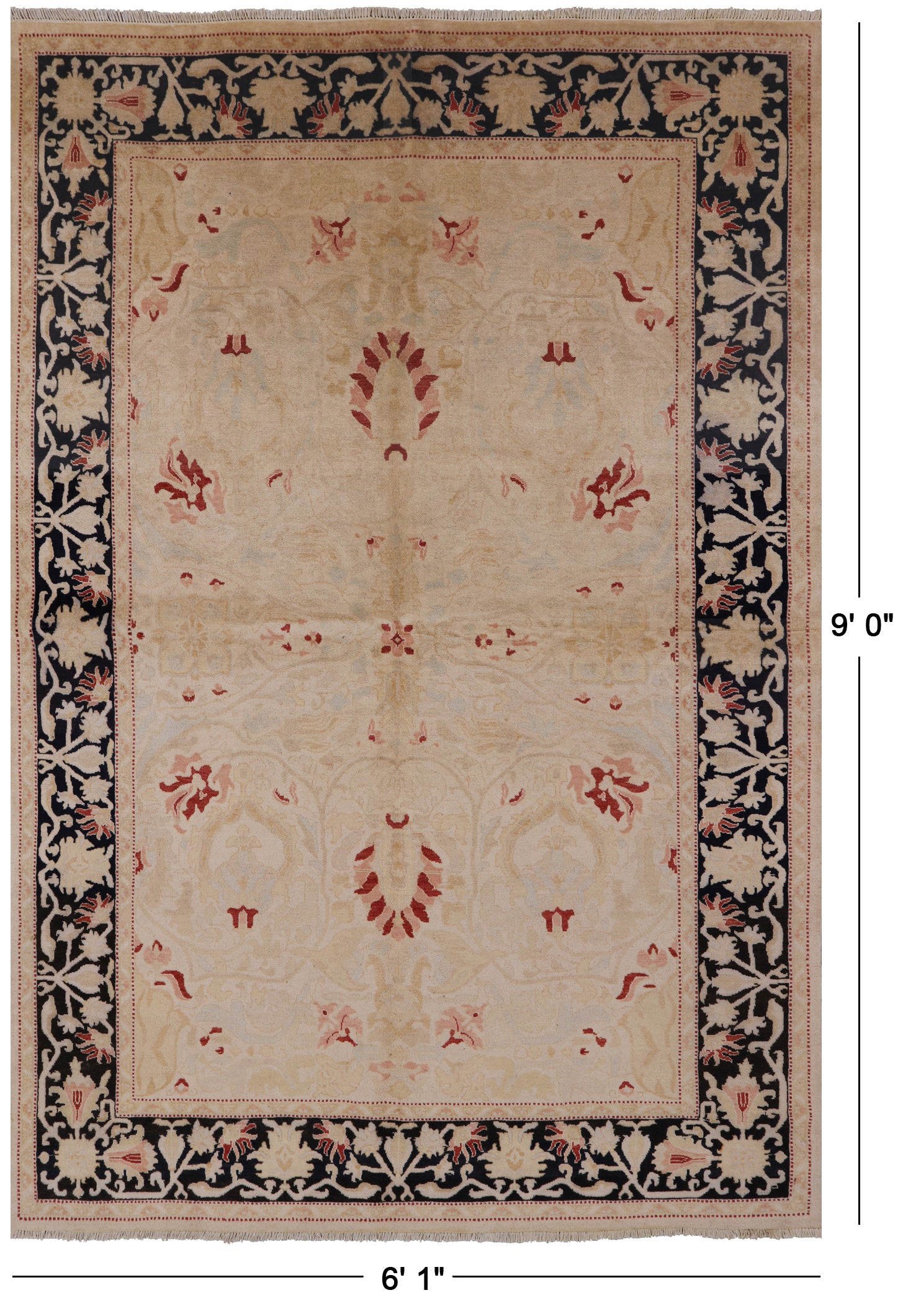 Ivory Peshawar Handmade Wool Area Rug - 6' 1" X 9' 0" - Golden Nile