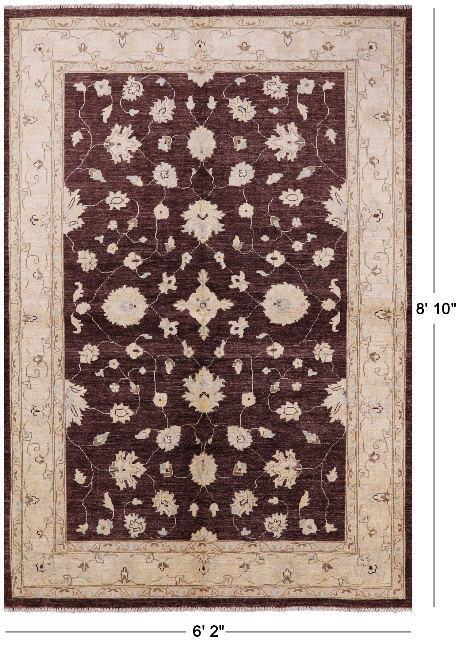 Brown Peshawar Hand Knotted Wool Rug - 6' 2" X 8' 10" - Golden Nile