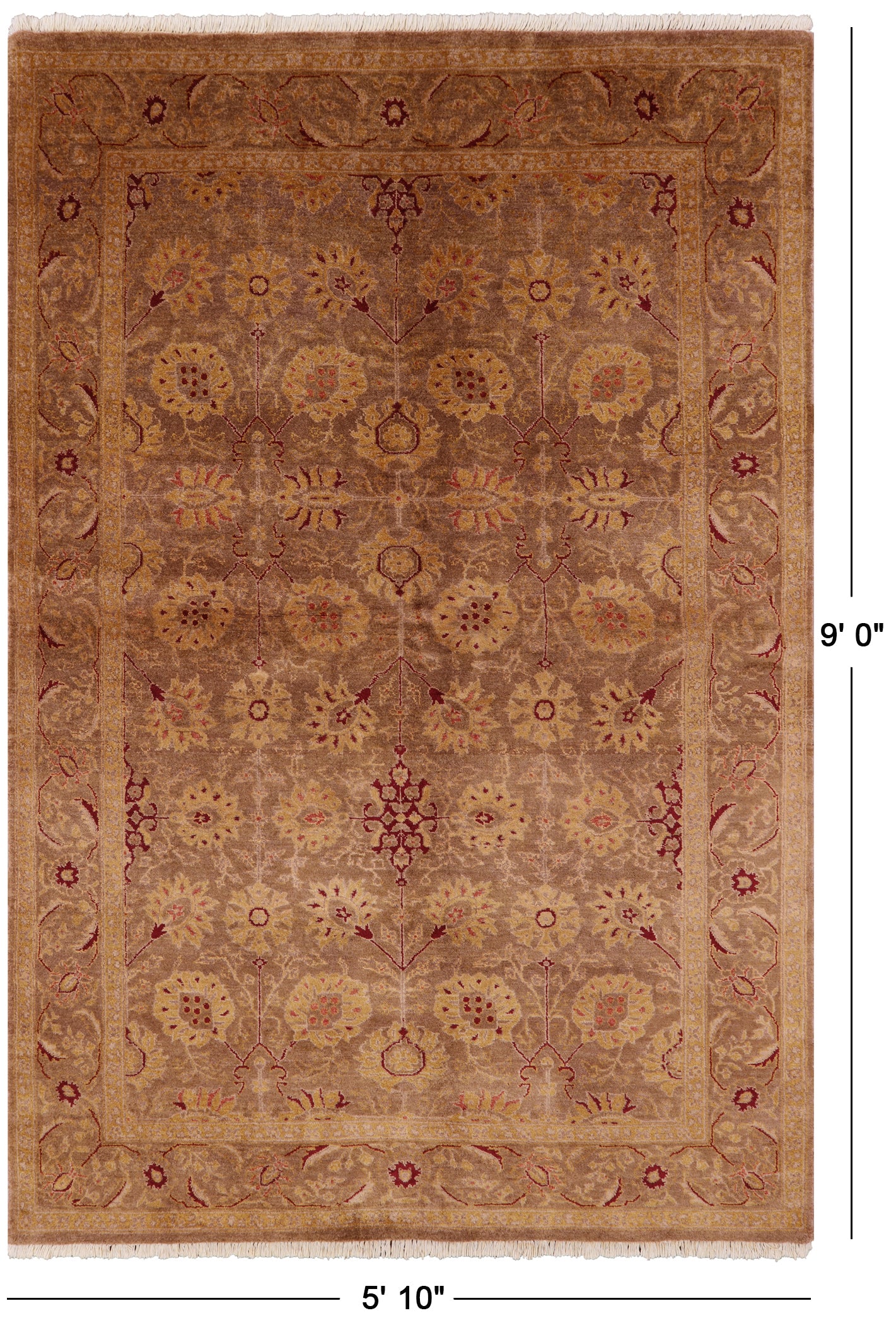 Peshawar Hand Knotted Wool Rug - 5' 10" X 9' 0" - Golden Nile