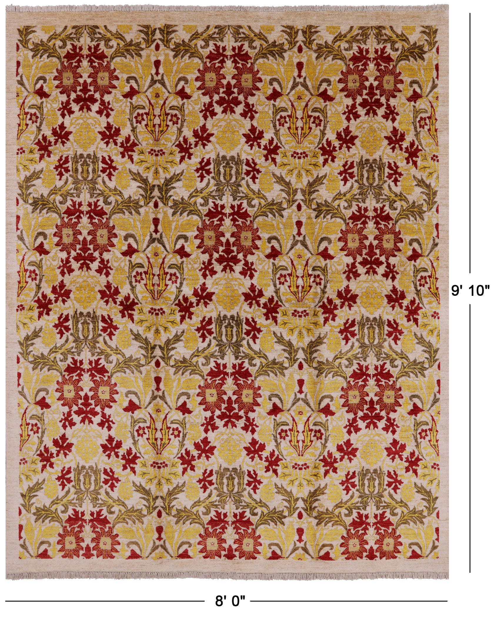 Ivory William Morris Hand Knotted Wool Area Rug - 4' 10" X 7' 9" - Golden Nile