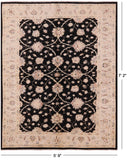 Black Peshawar Hand Knotted Wool Rug - 5' 9" X 7' 2" - Golden Nile