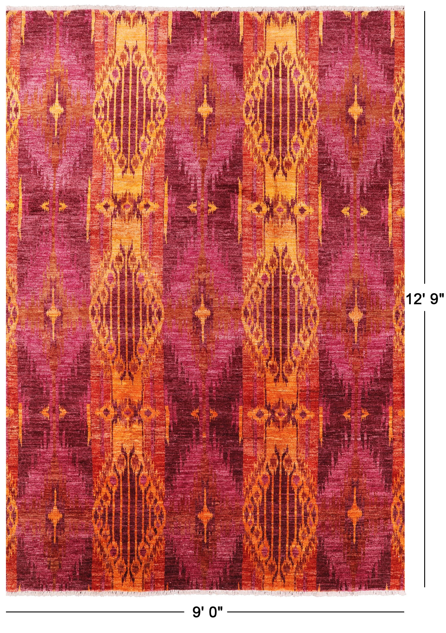 Ikat Hand Knotted Wool Area Rug - 9' 0" X 12' 9" - Golden Nile