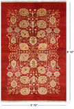 Red Peshawar Hand Knotted Wool Area Rug - 5' 10" X 8' 10" - Golden Nile
