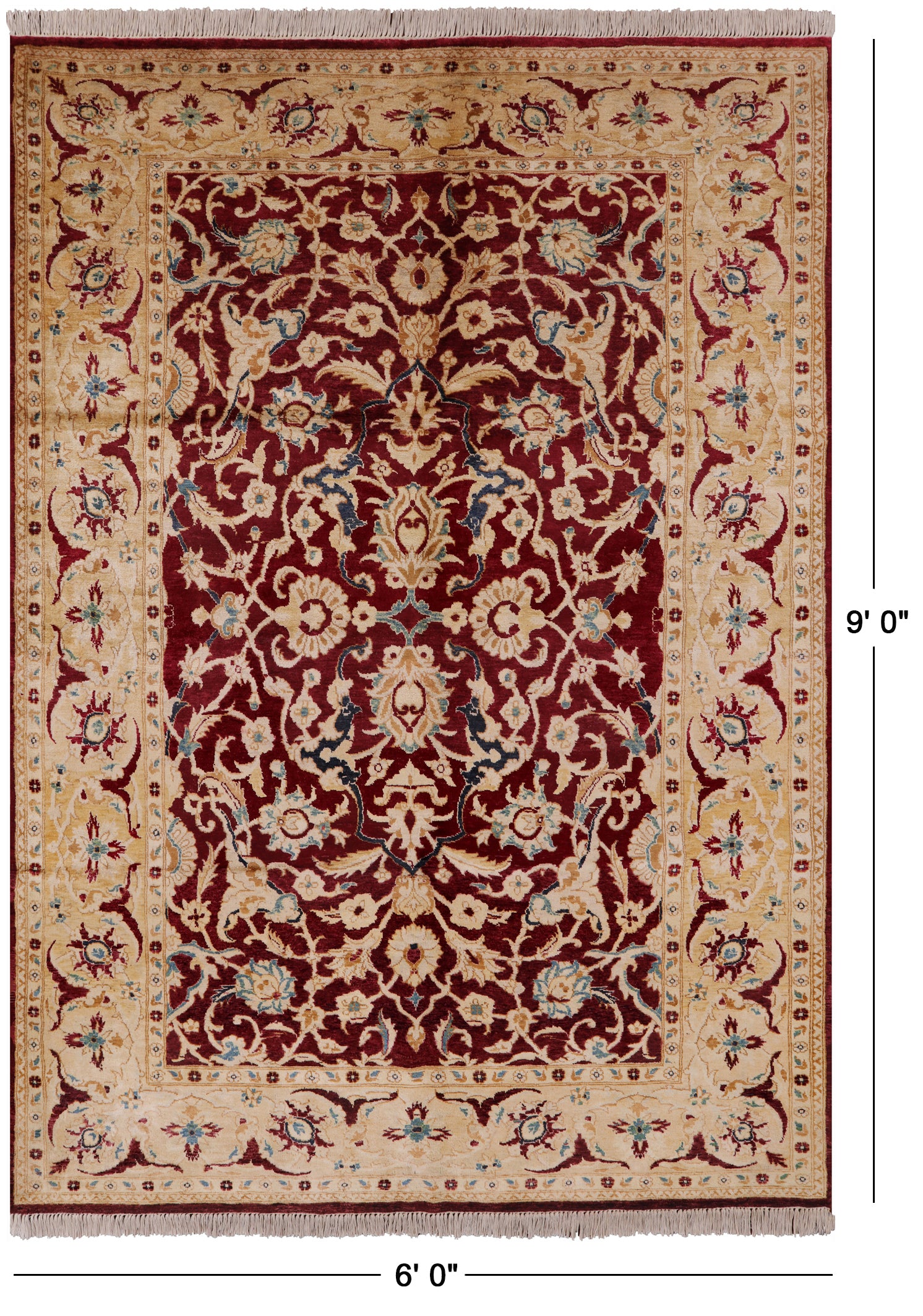 Red Chobi Peshawar Handmade Wool Area Rug - 6' 0" X 9' 0" - Golden Nile