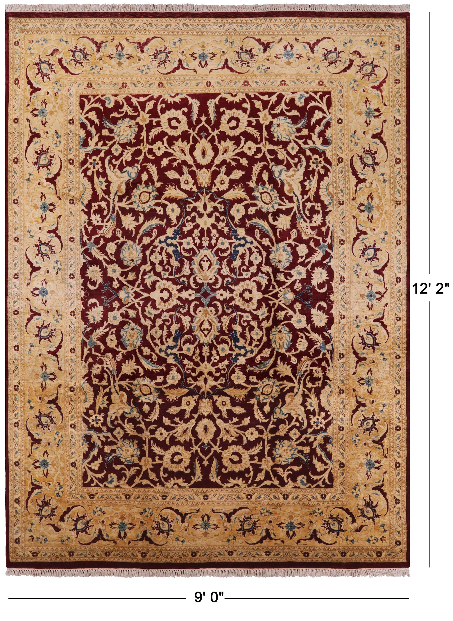 Red Peshawar Handmade Wool Rug - 9' 0" X 12' 2" - Golden Nile