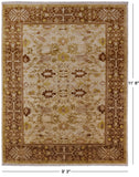 Ivory Signed Peshawar Hand Knotted Wool Rug - 9' 3" X 11' 8" - Golden Nile