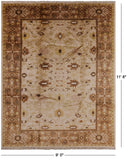Ivory Signed Peshawar Handmade Wool Rug - 9' 0" X 11' 8" - Golden Nile