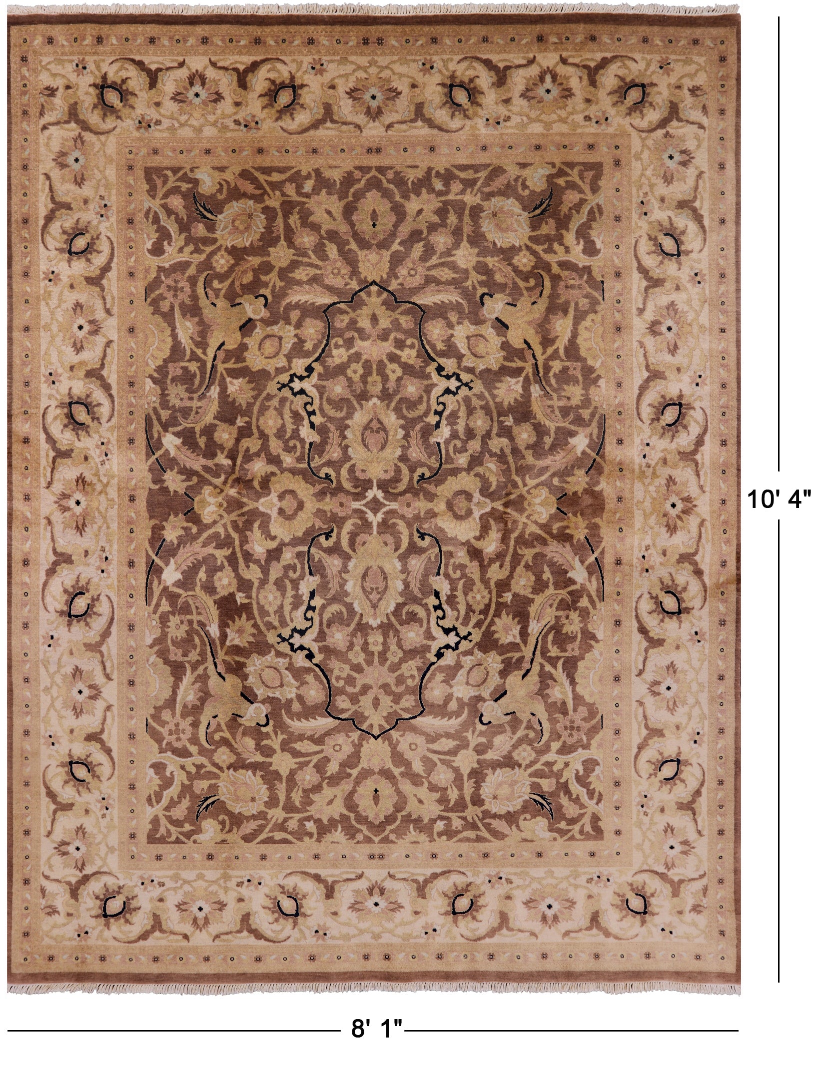 Brown Peshawar Hand Knotted Wool Rug - 8' 1" X 10' 4" - Golden Nile