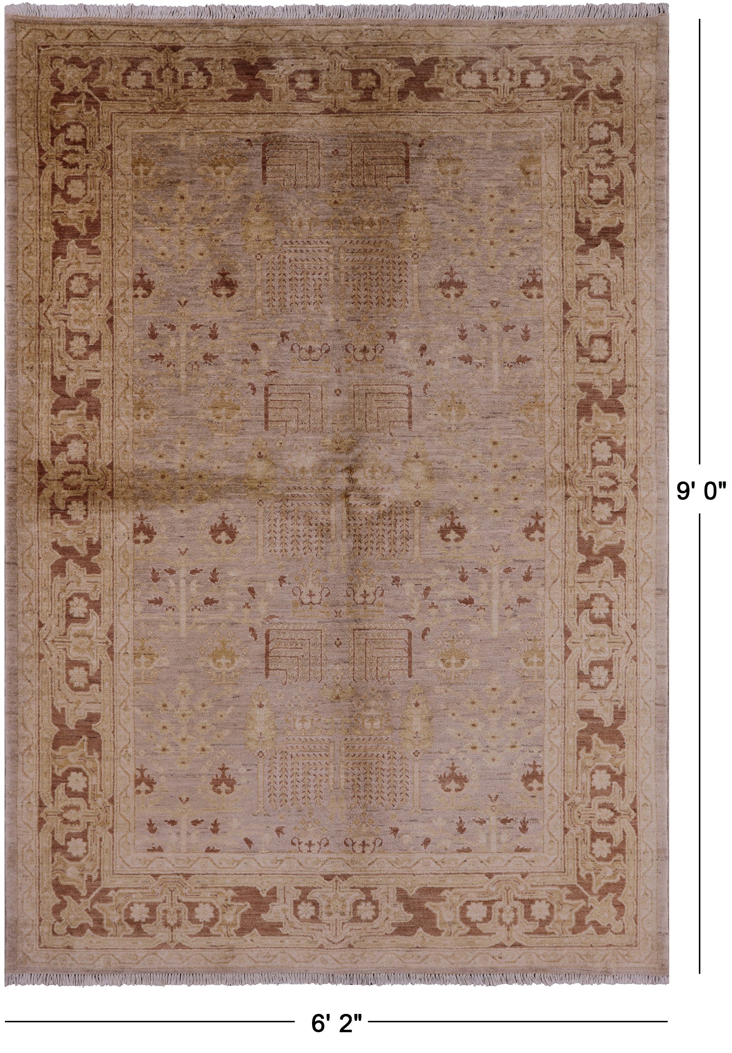 Peshawar Hand-Knotted Wool Rug - 6' 2" X 9' 0" - Golden Nile