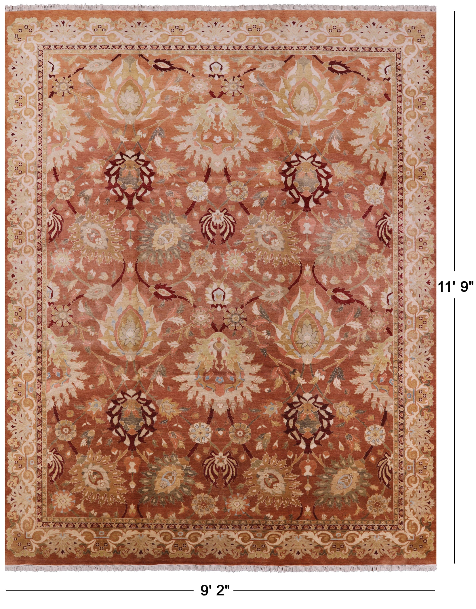 Peshawar Hand-Knotted Wool Rug - 9' 2" X 11' 9" - Golden Nile