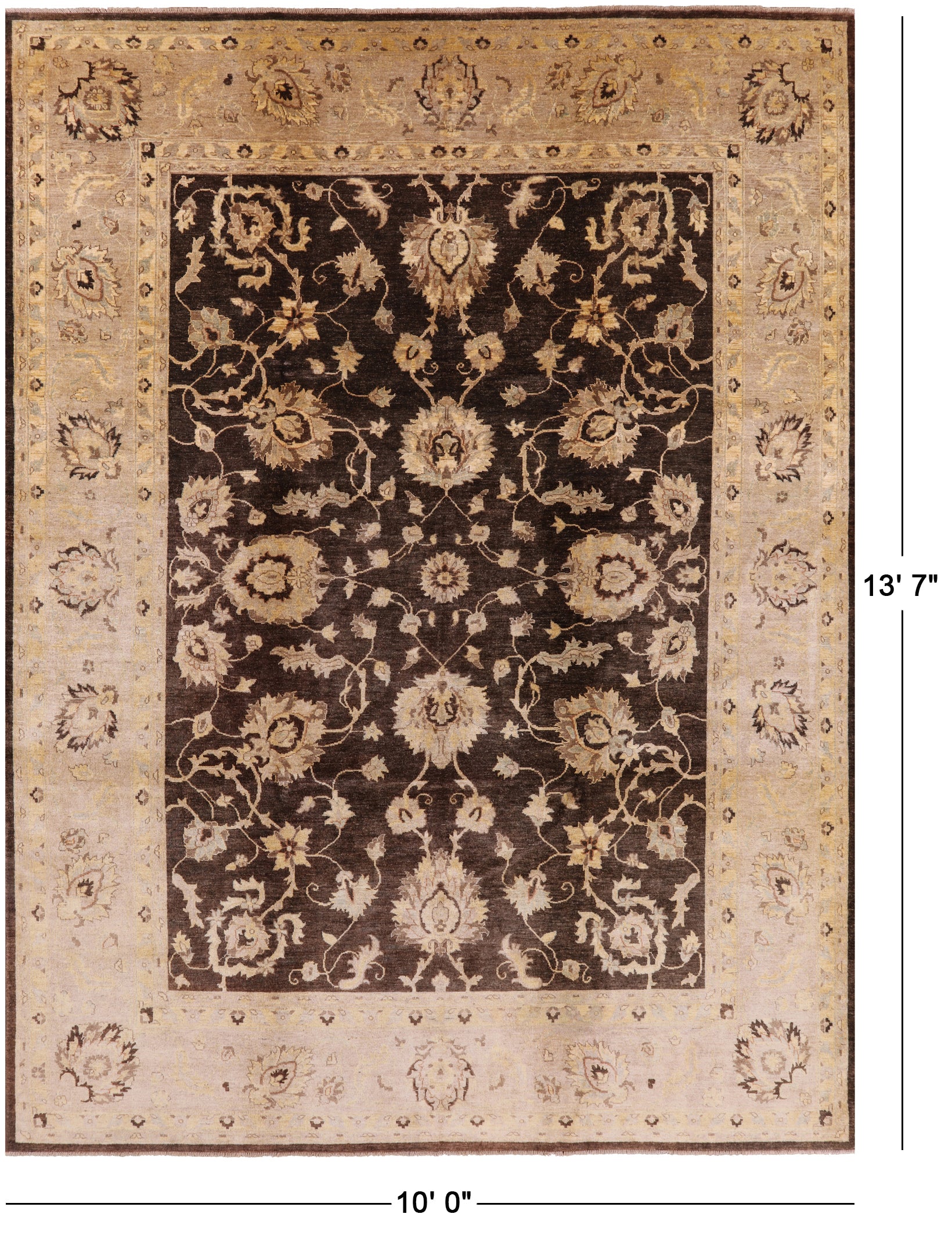 Brown Peshawar Hand Knotted Wool Rug - 10' 0" X 13' 7" - Golden Nile