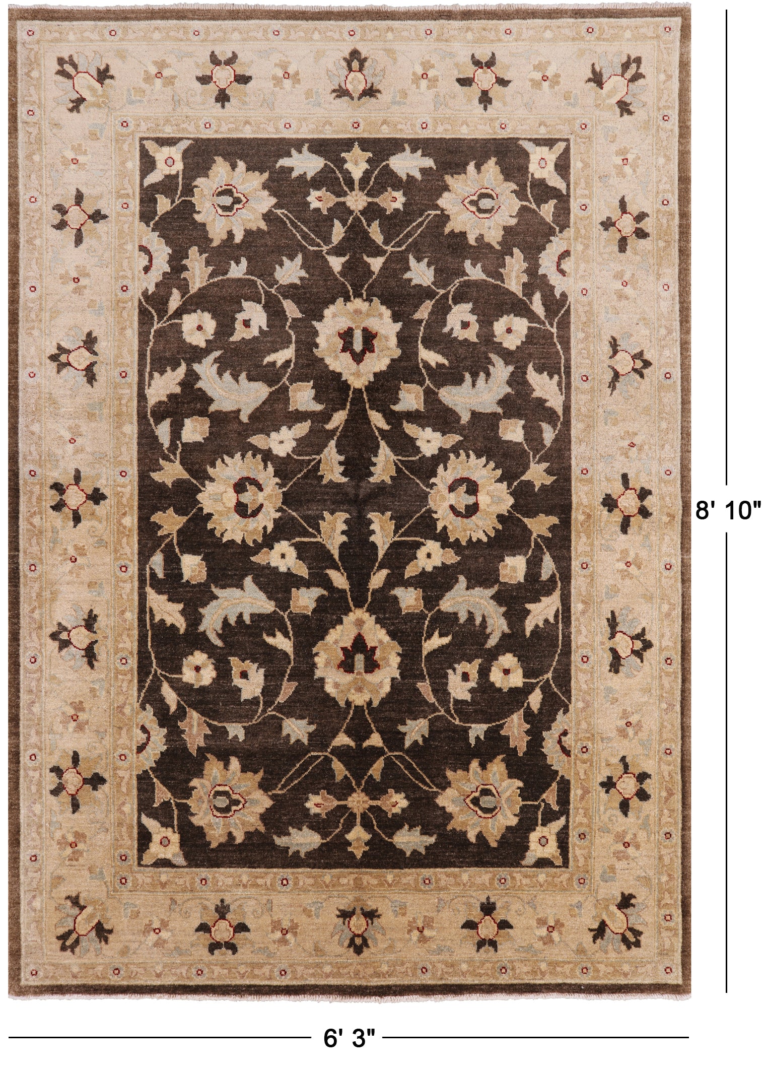 Peshawar Hand Knotted Wool Rug - 6' 3" X 8' 10" - Golden Nile