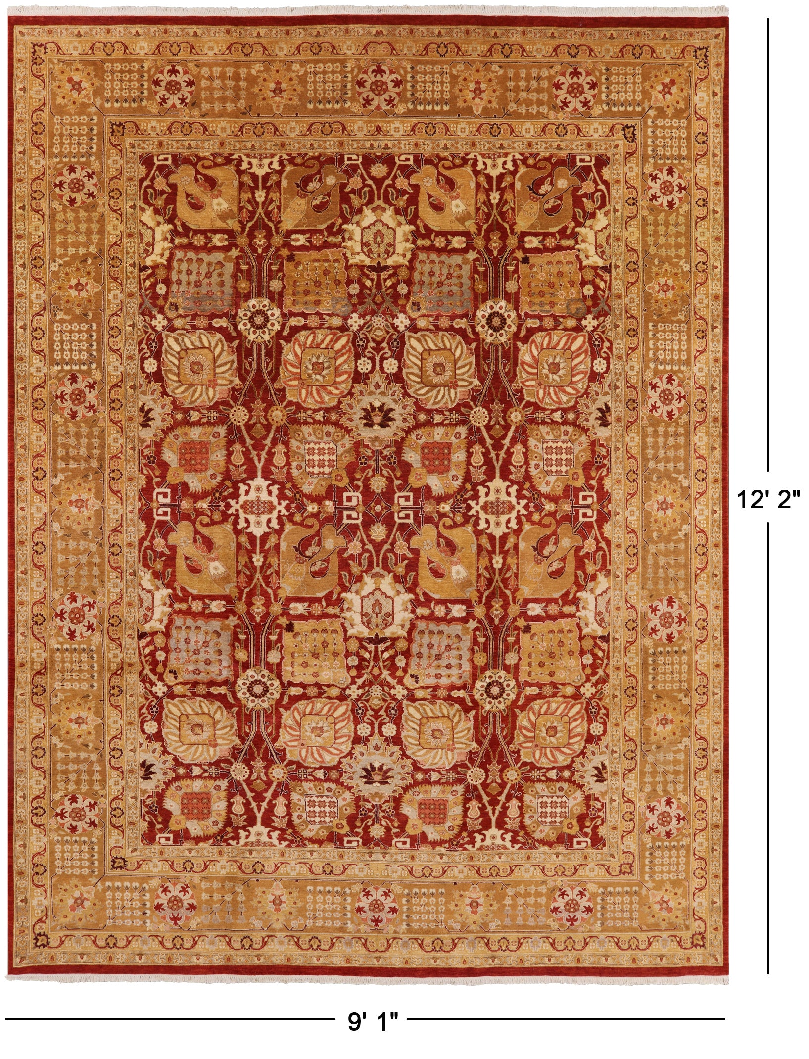 Red Peshawar Handmade Area Rug - 9' 1" X 12' 2" - Golden Nile