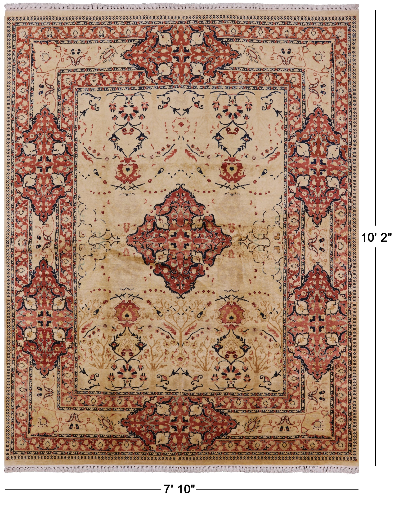 Ivory Peshawar Hand Knotted Rug - 7' 10" X 10' 2" - Golden Nile
