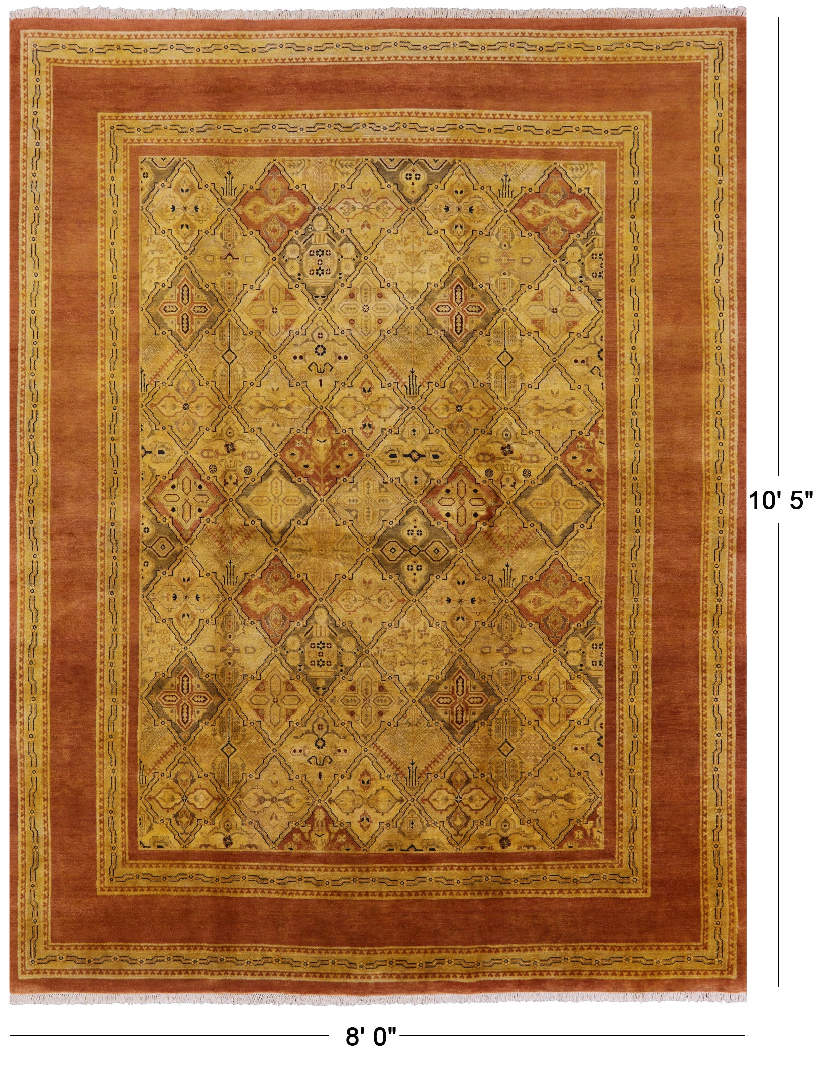 Peshawar Hand Knotted Wool Area Rug - 8' 0" X 10' 5" - Golden Nile