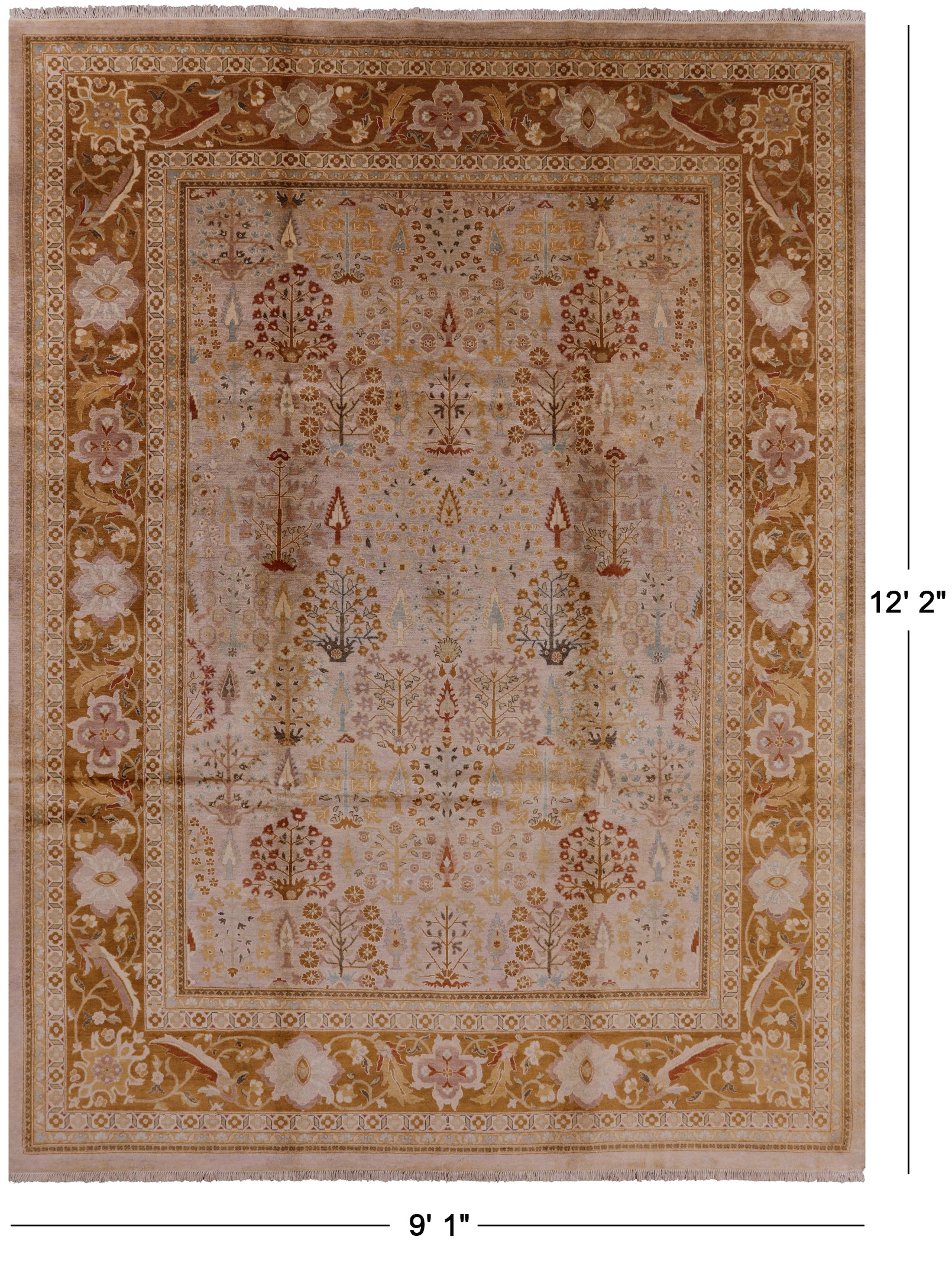 Peshawar Hand Knotted Wool Rug - 9' 1" X 12' 2" - Golden Nile