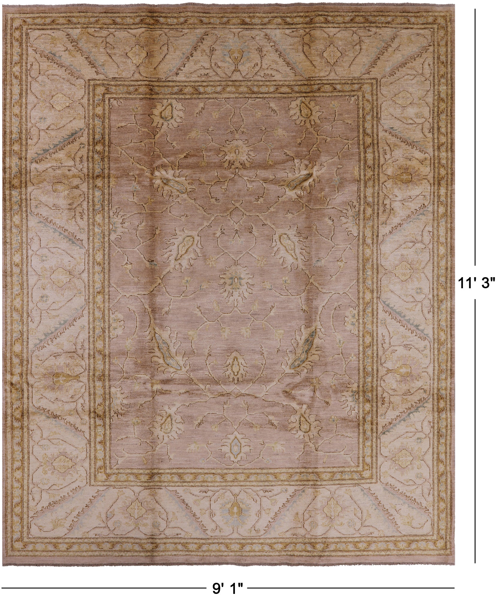 Peshawar Handmade Wool Area Rug - 9' 1" X 11' 3" - Golden Nile