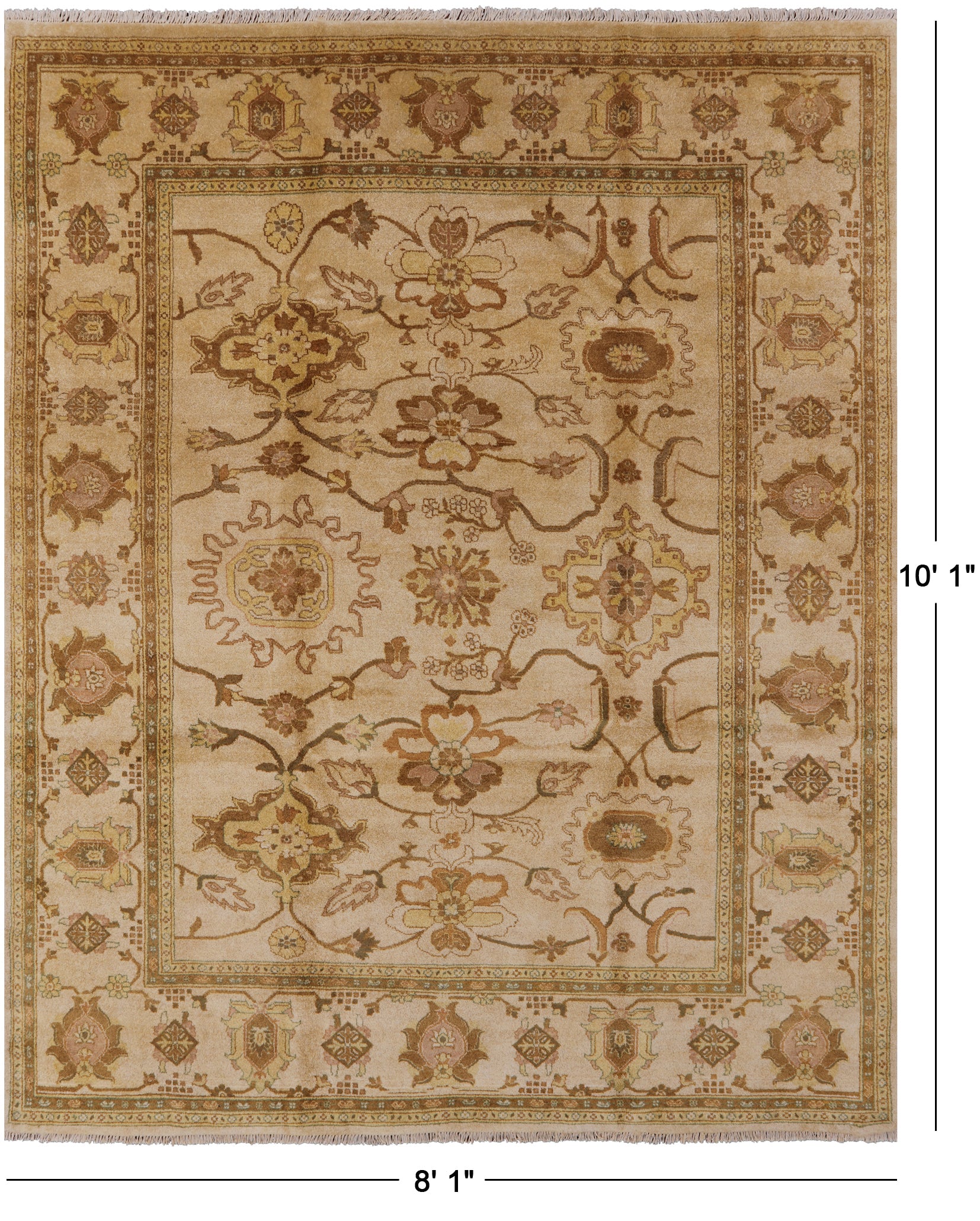 Ivory Peshawar Handmade Wool Area Rug - 8' 1" X 10' 1" - Golden Nile