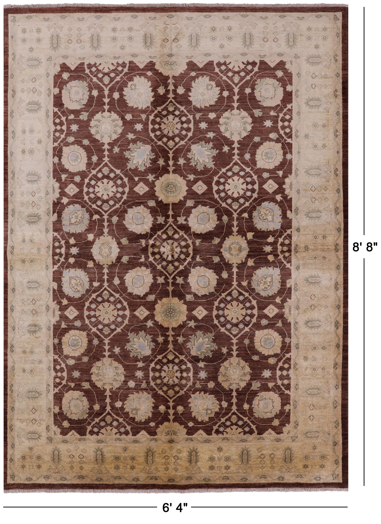 Brown Peshawar Handmade Wool Area Rug - 6' 4" X 8' 8" - Golden Nile