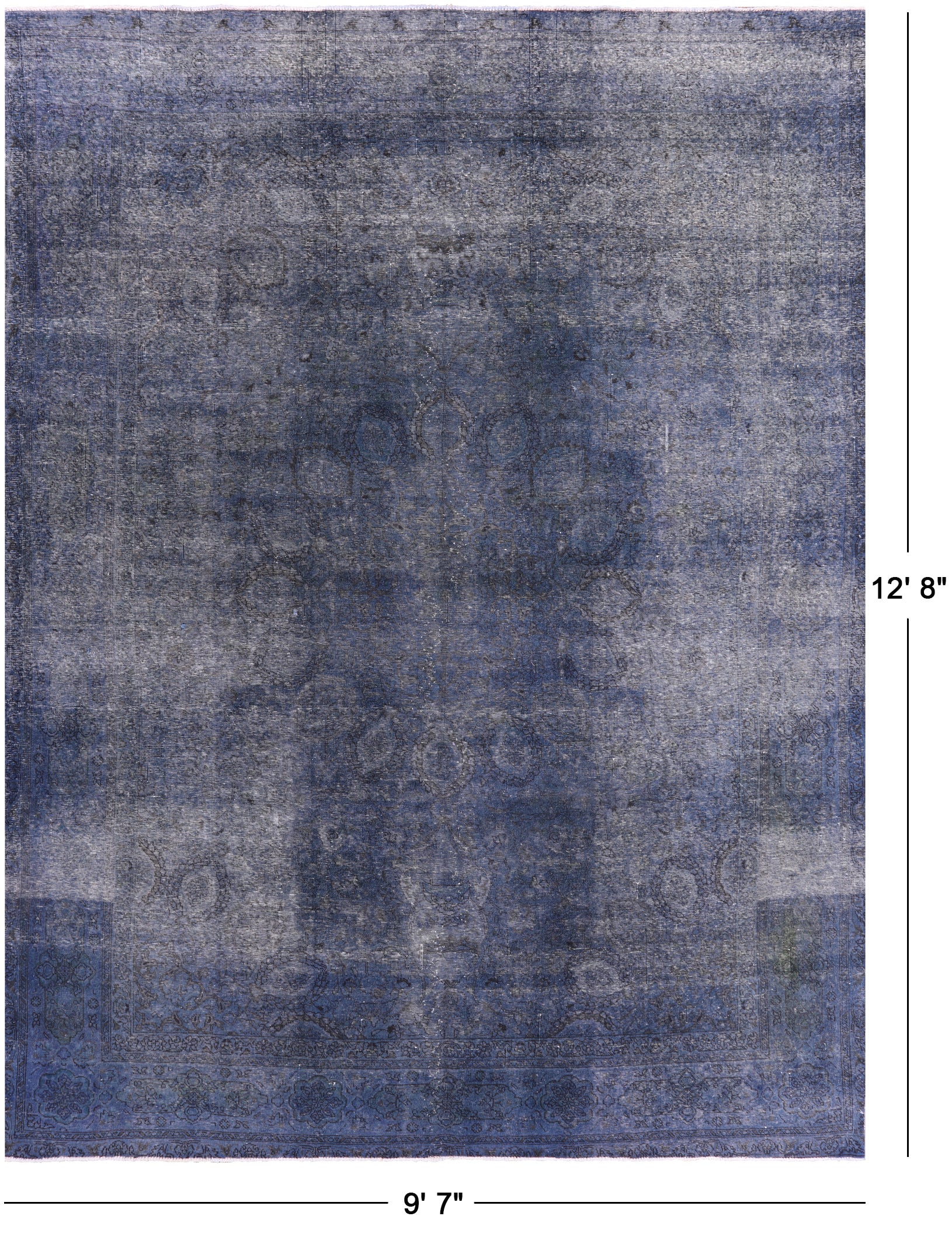 Blue Persian Overdyed Hand Knotted Wool Area Rug - 9' 7" X 12' 8" - Golden Nile