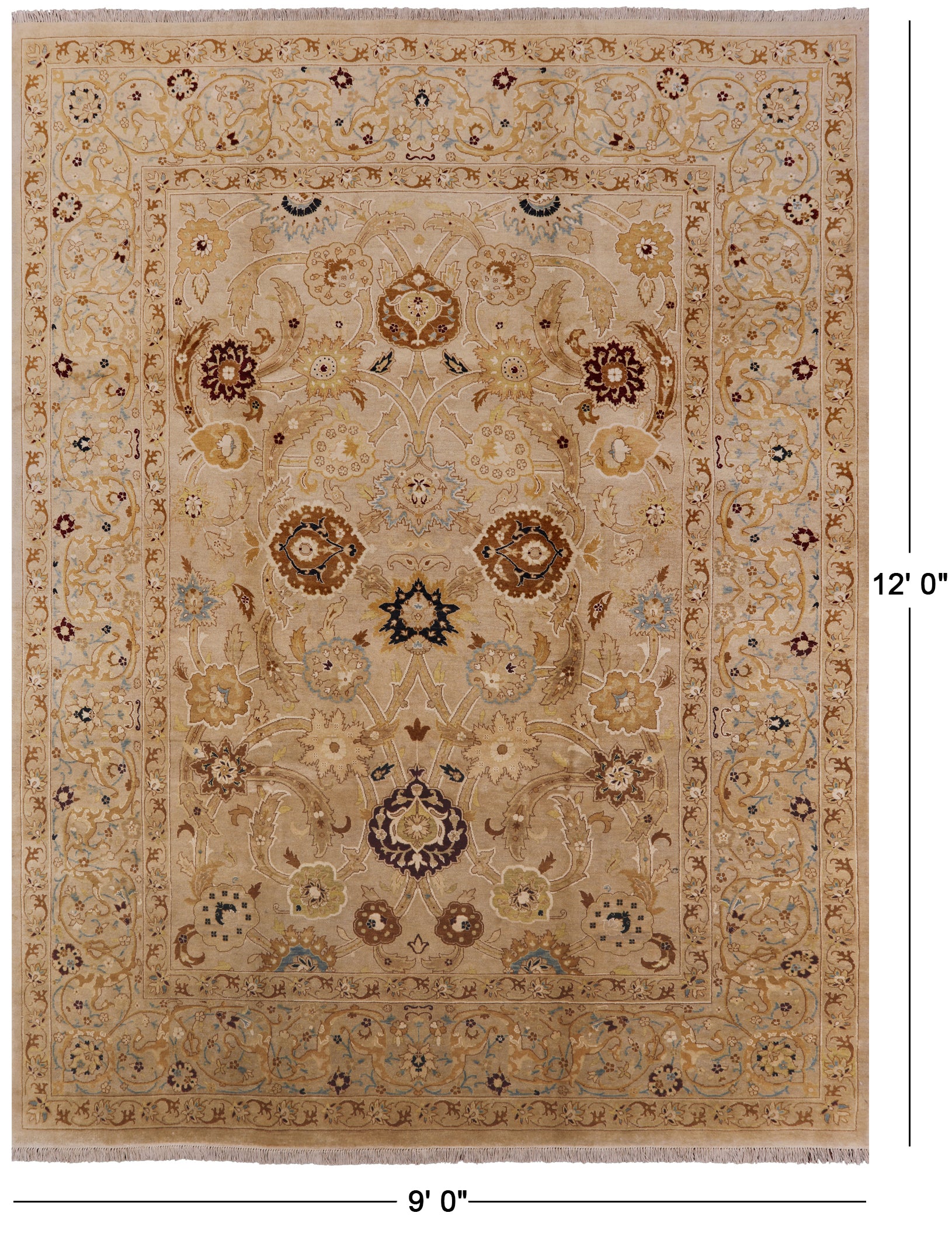 Chobi Peshawar Hand Knotted Wool Area Rug - 9' 0" X 12' 0" - Golden Nile