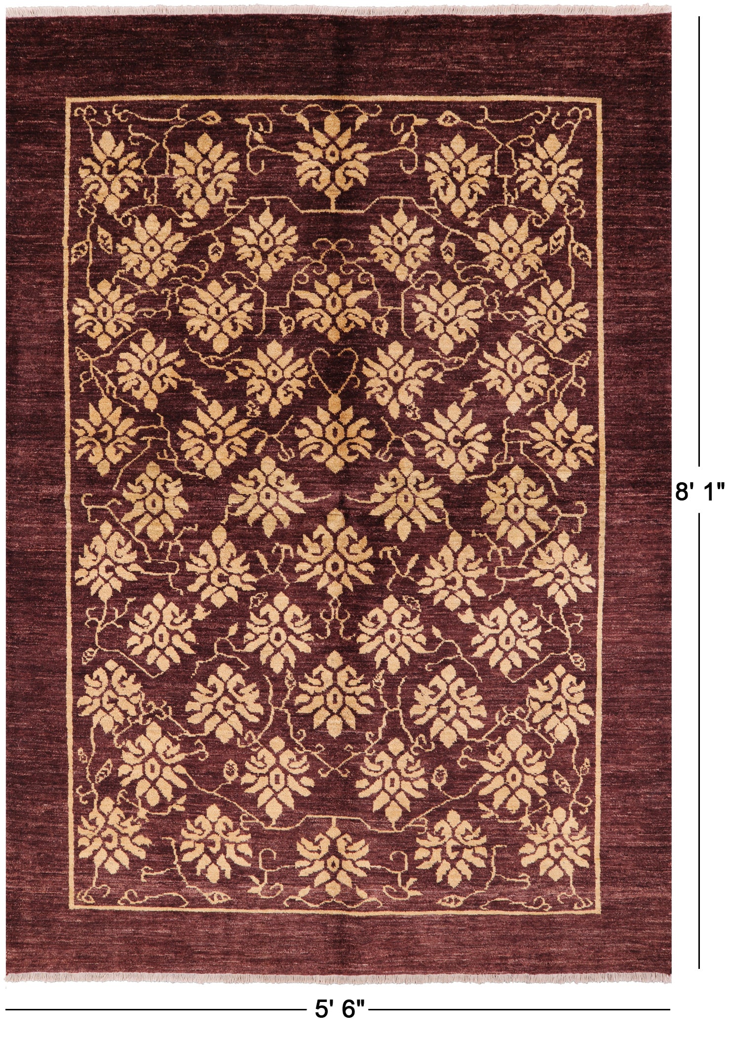 Brown Chobi Peshawar Handmade Area Rug - 5' 6" X 8' 1" - Golden Nile