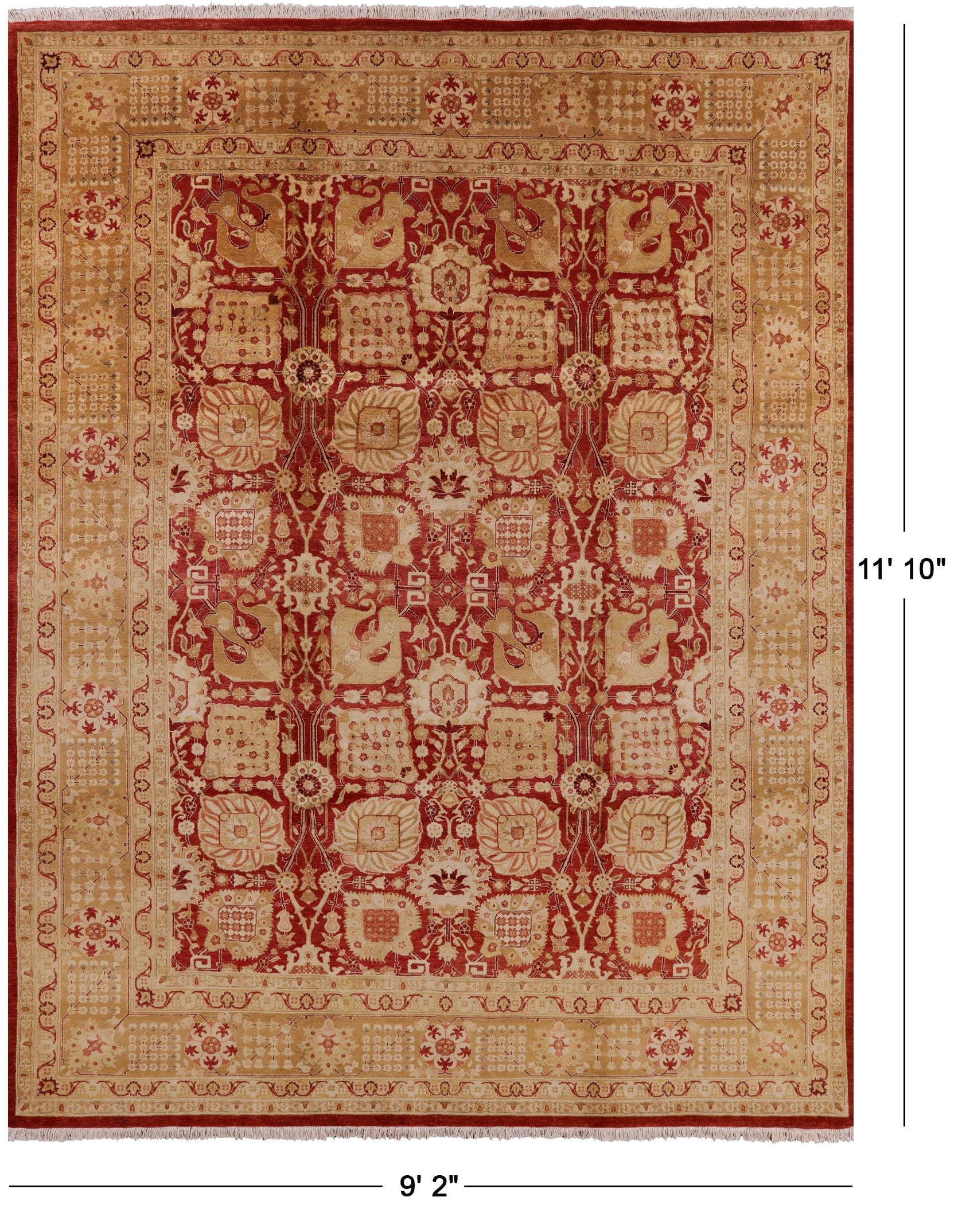 Red Peshawar Handmade Wool Area Rug - 9' 2" X 11' 10" - Golden Nile