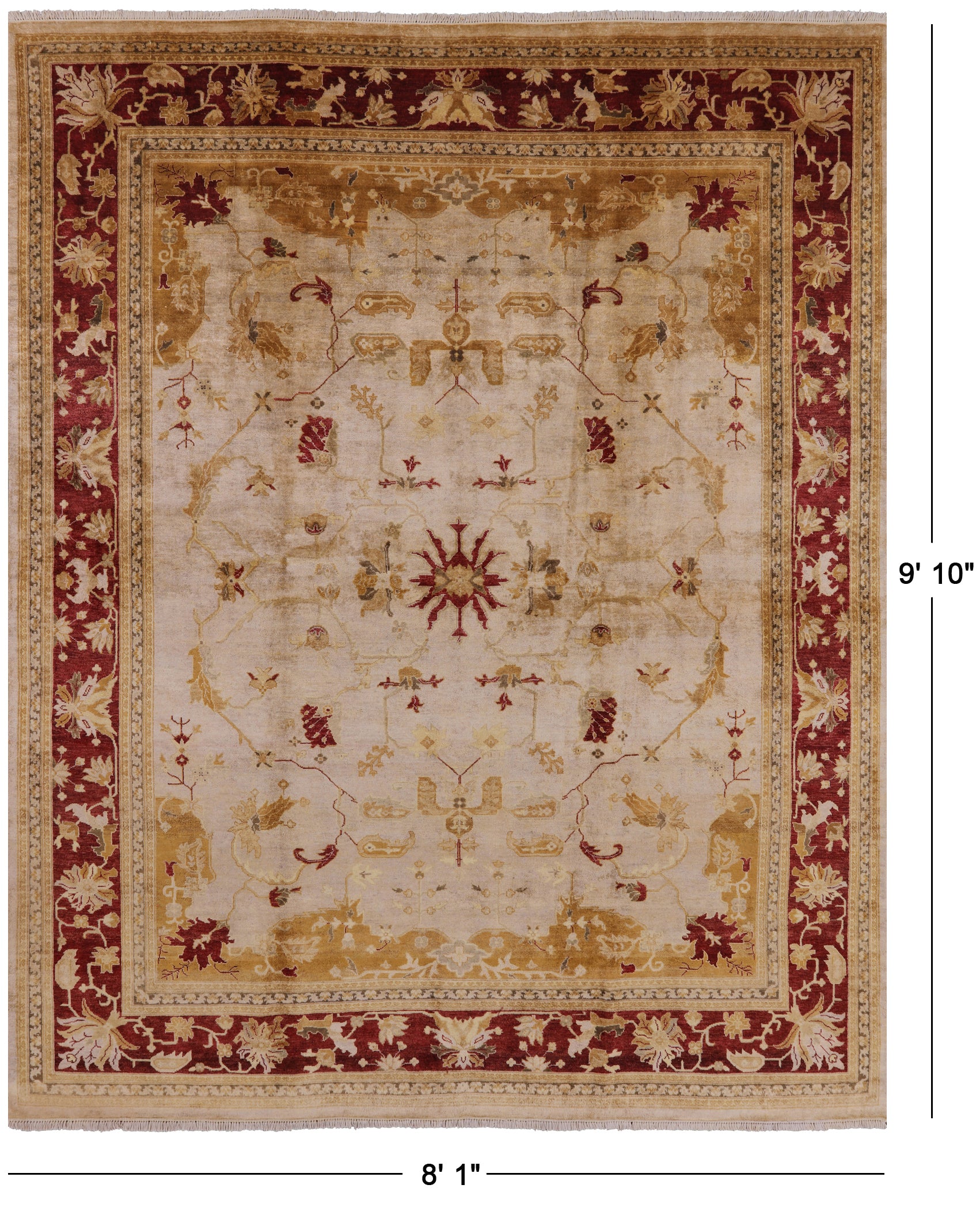 Ivory Peshawar Handmade Wool Area Rug - 8' 1" X 9' 10" - Golden Nile