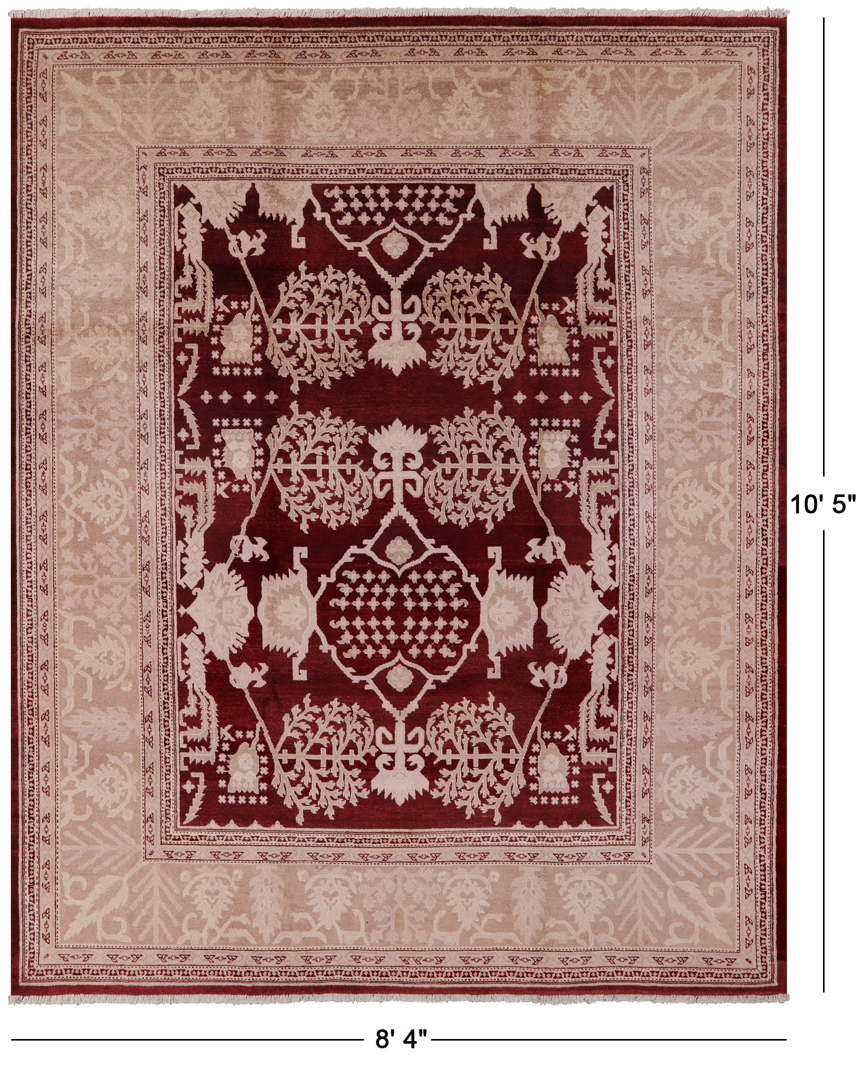 Red Peshawar Hand Knotted Wool Rug - 8' 4" X 10' 5" - Golden Nile