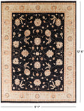 Black Peshawar Handmade Wool Rug - 9' 1" X 12' 6" - Golden Nile