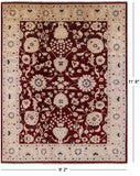Red Peshawar Handmade Wool Rug - 9' 2" X 11' 6" - Golden Nile