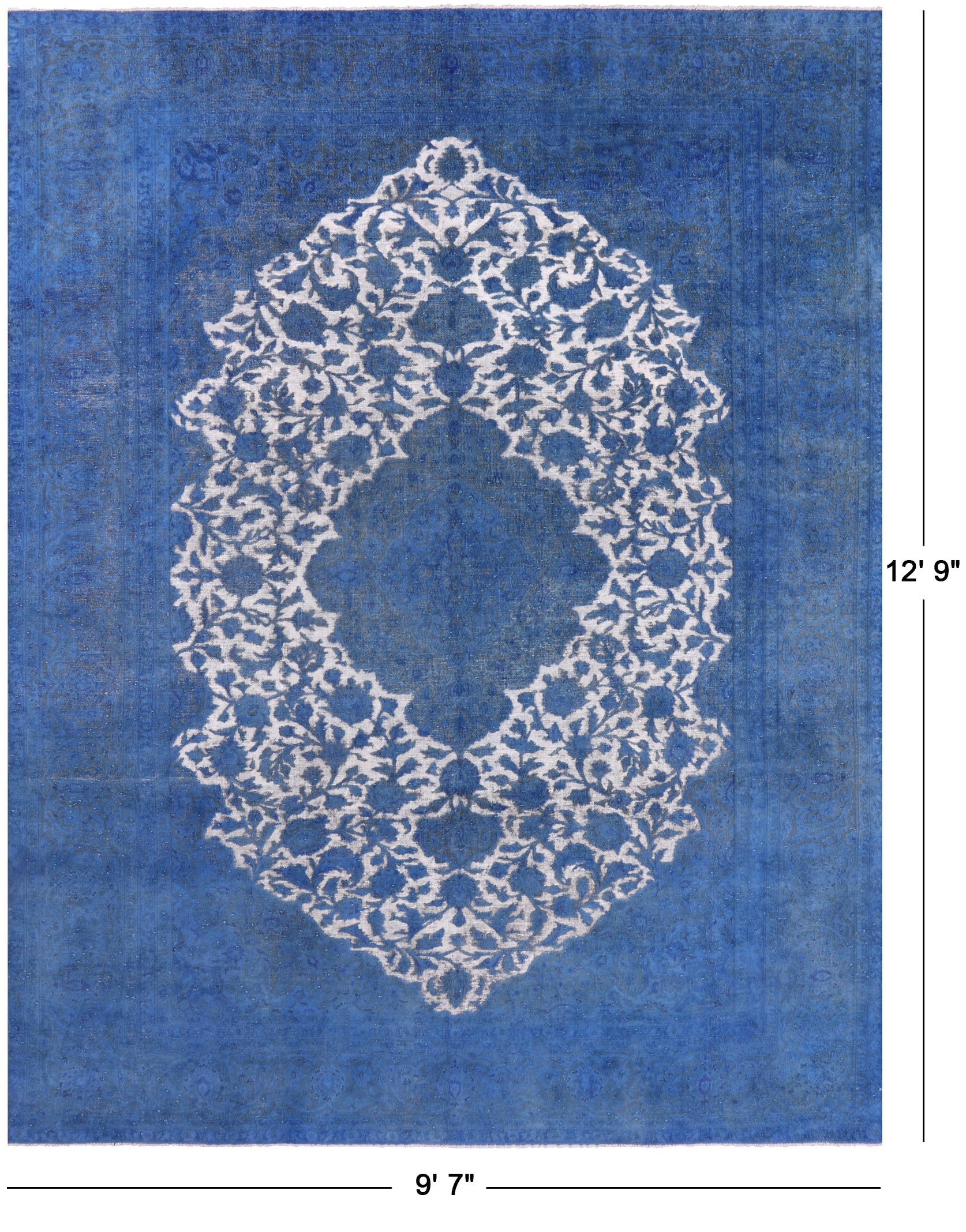 Blue Persian Overdyed Handmade Wool Rug - 9' 7" X 12' 9" - Golden Nile