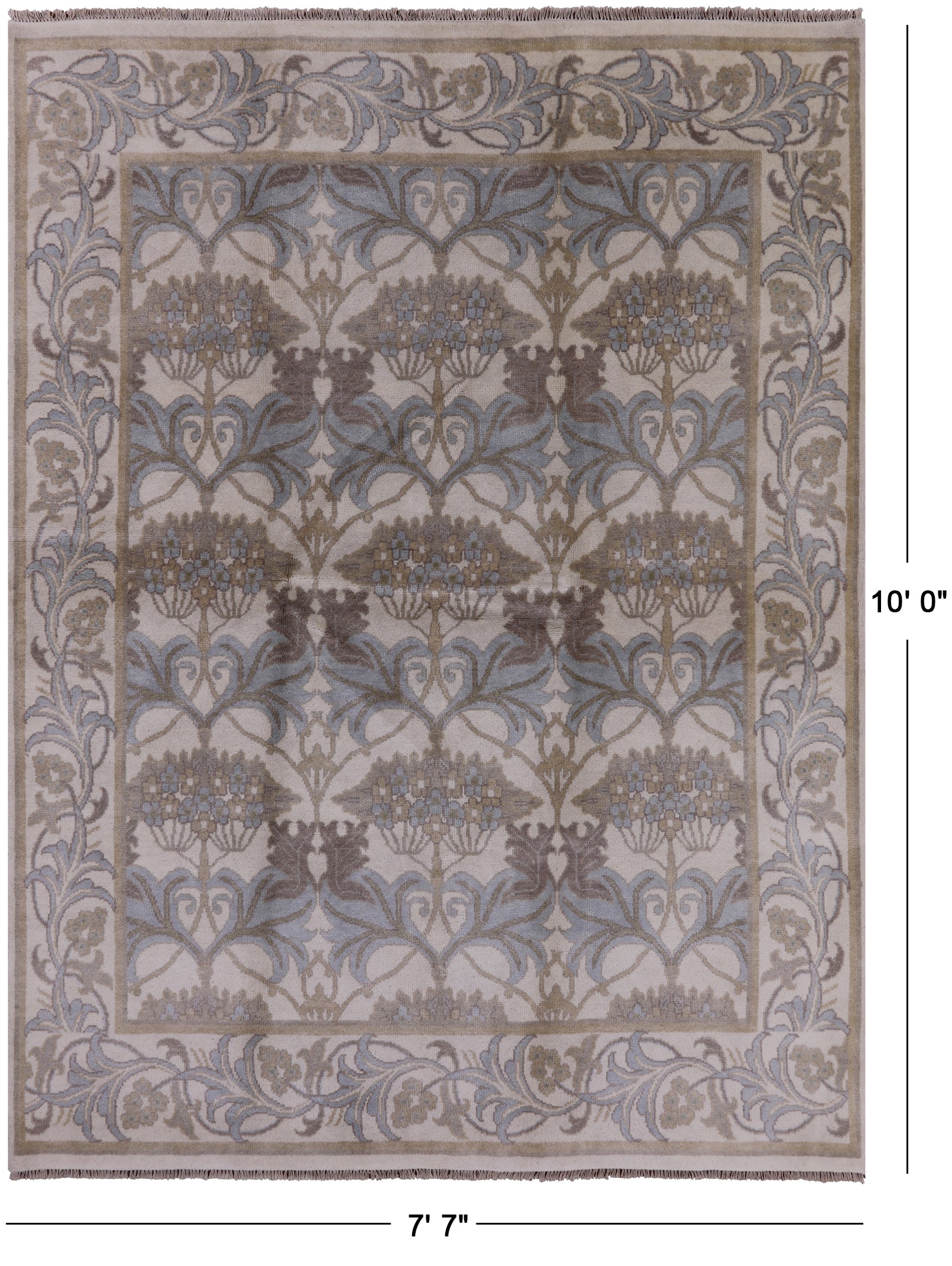 Ivory William Morris Handmade Wool Rug - 7' 7" X 10' 0" - Golden Nile