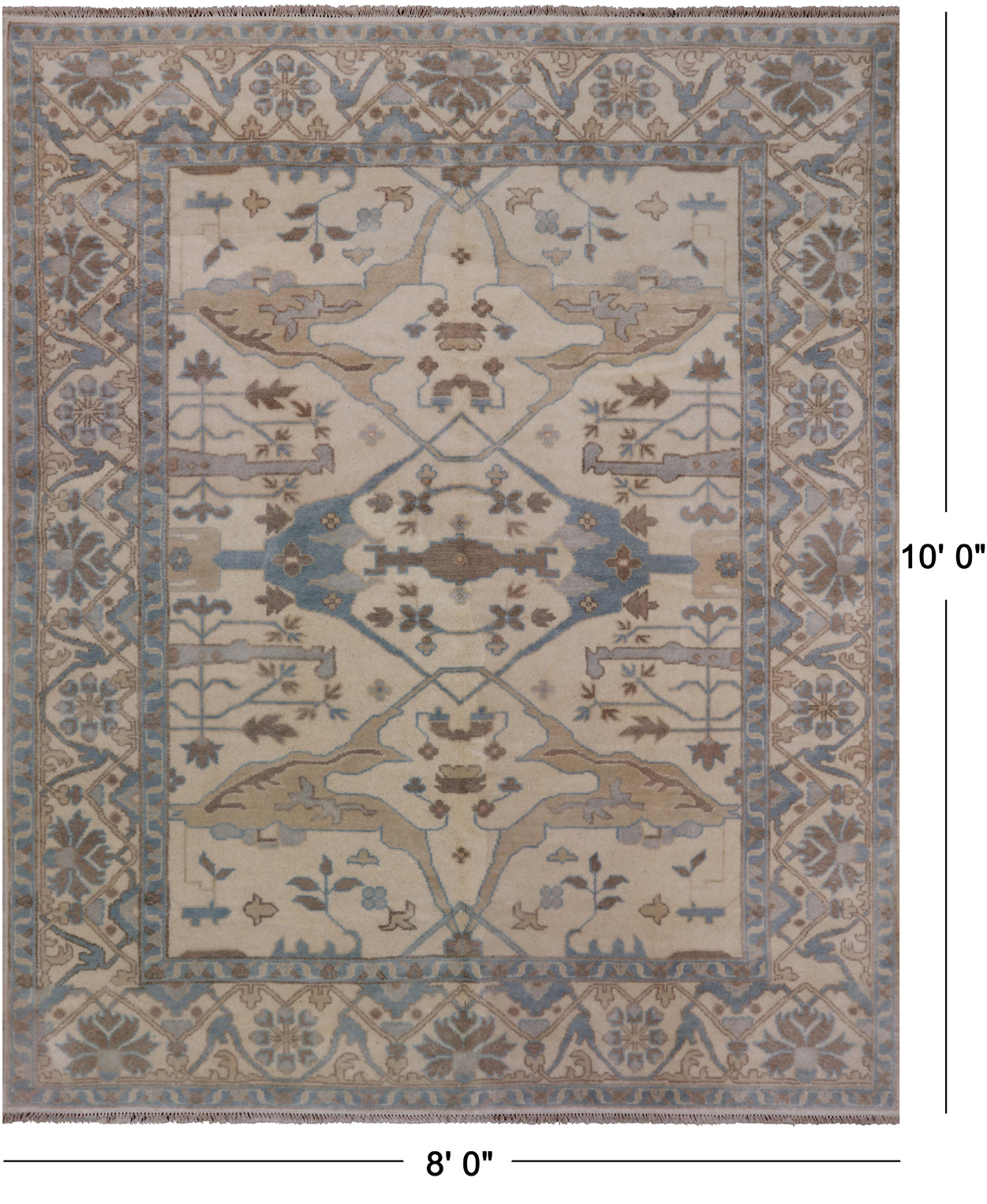 Ivory Handmade Turkish Oushak Wool Rug - 8' 0" X 10' 0"