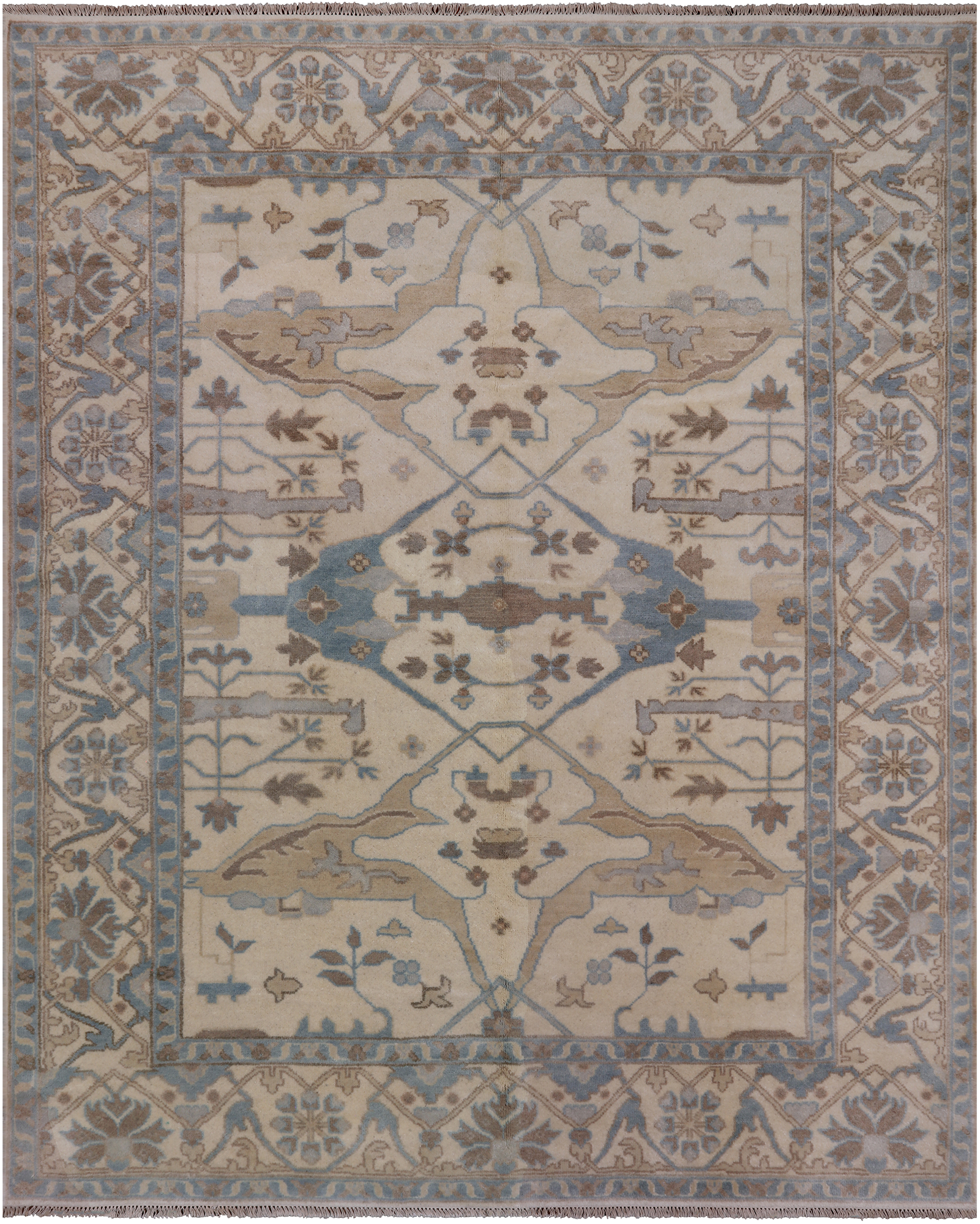 Ivory Handmade Turkish Oushak Wool Rug - 8' 0" X 10' 0"