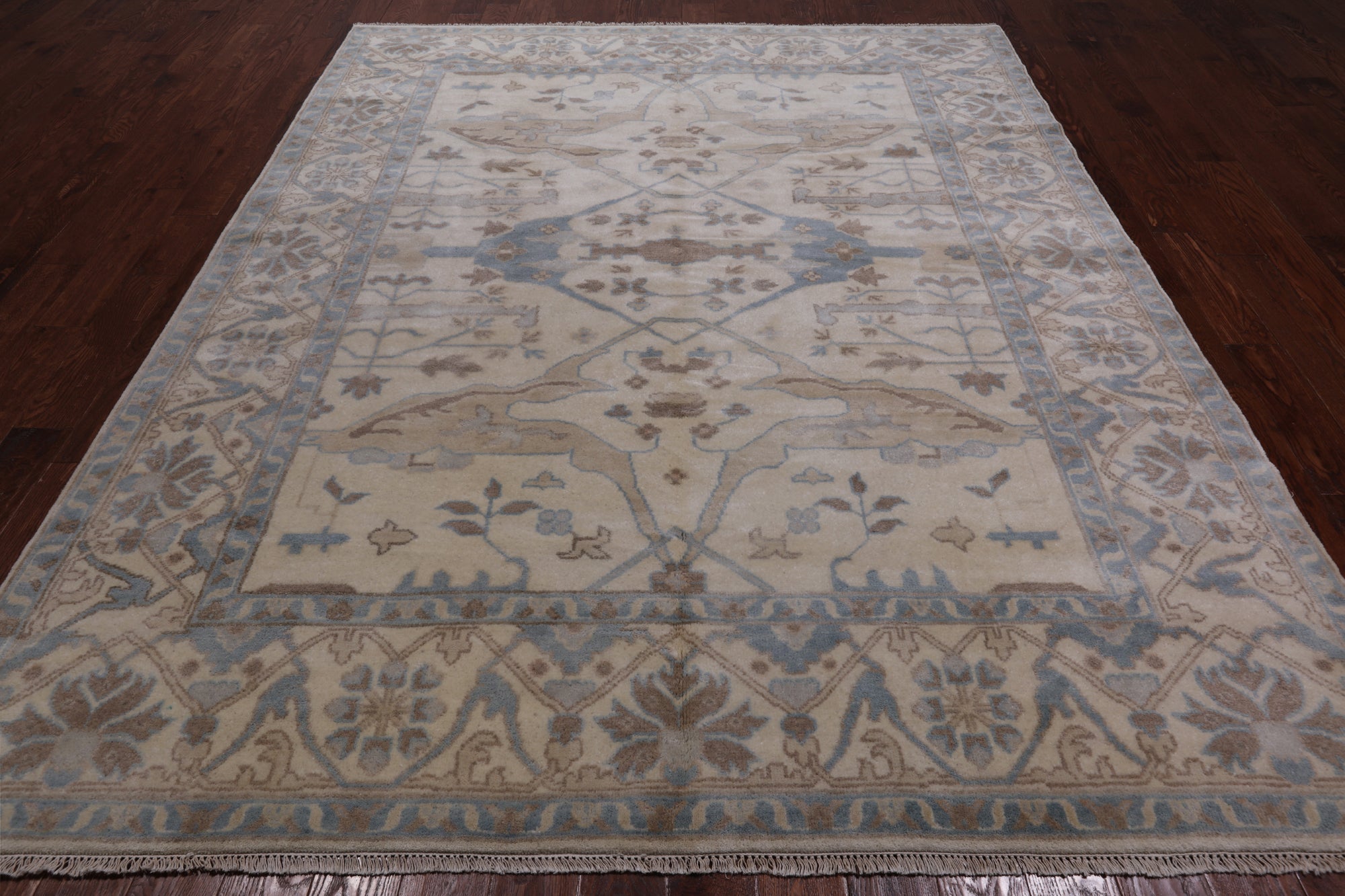 Ivory Handmade Turkish Oushak Wool Rug - 8' 0" X 10' 0"