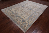 Ivory Handmade Turkish Oushak Wool Rug - 8' 0" X 10' 0"