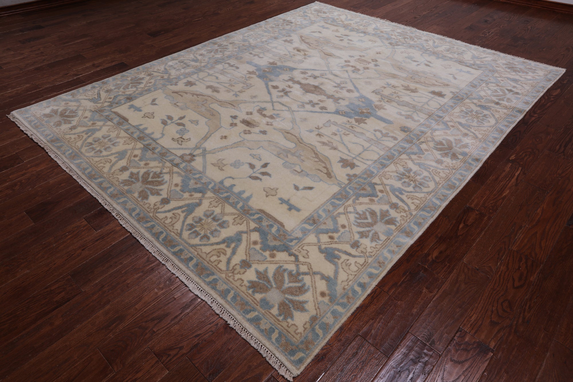 Ivory Handmade Turkish Oushak Wool Rug - 8' 0" X 10' 0"