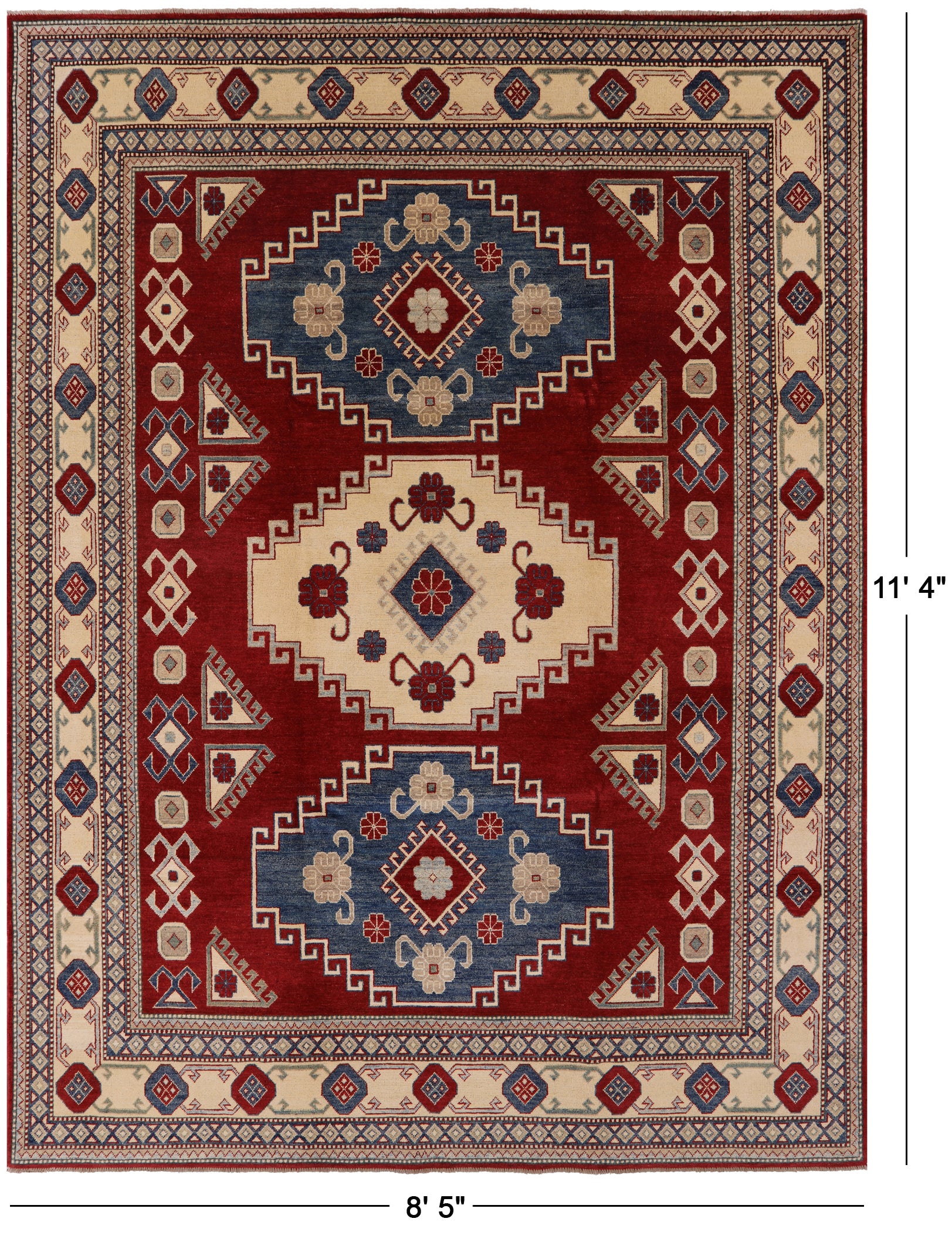 Red Kazak Hand Knotted Rug - 8' 5" X 11' 4" - Golden Nile