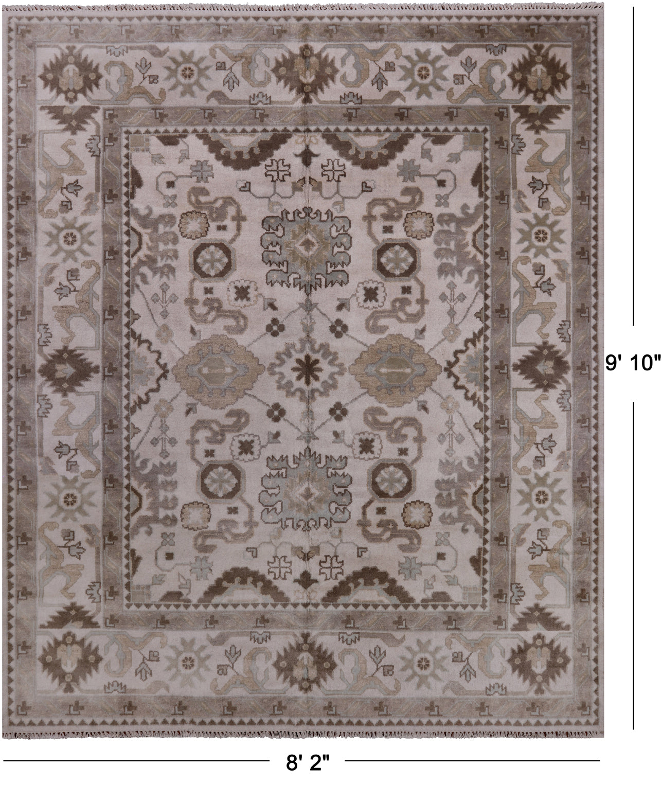 Ivory Turkish Oushak Hand Knotted Wool Rug - 8' 2" X 9' 10"