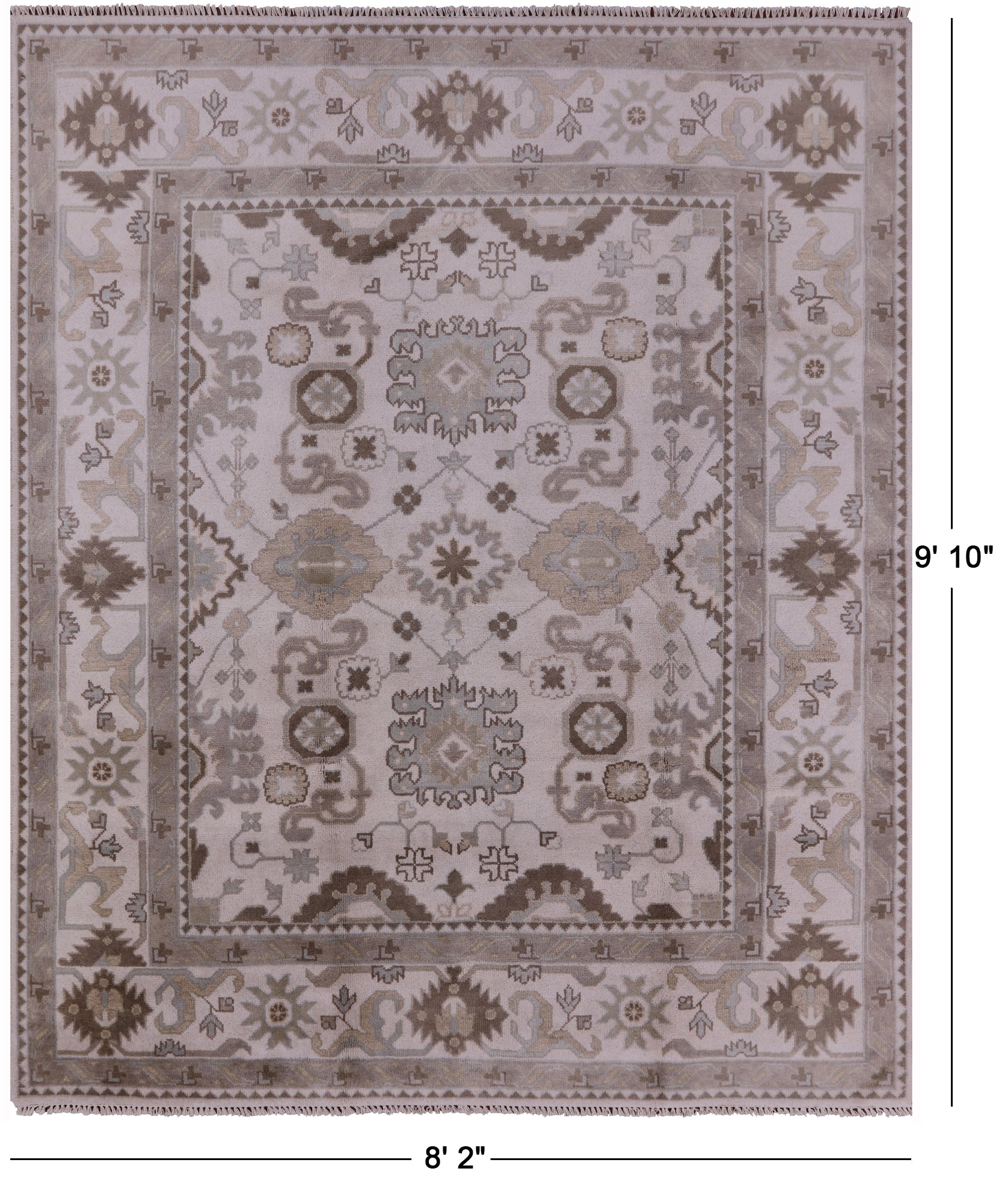Ivory Turkish Oushak Hand Knotted Wool Rug - 8' 2" X 9' 10" - Golden Nile
