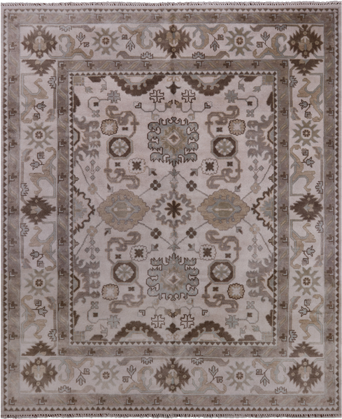 Ivory Turkish Oushak Hand Knotted Wool Rug - 8' 2" X 9' 10"
