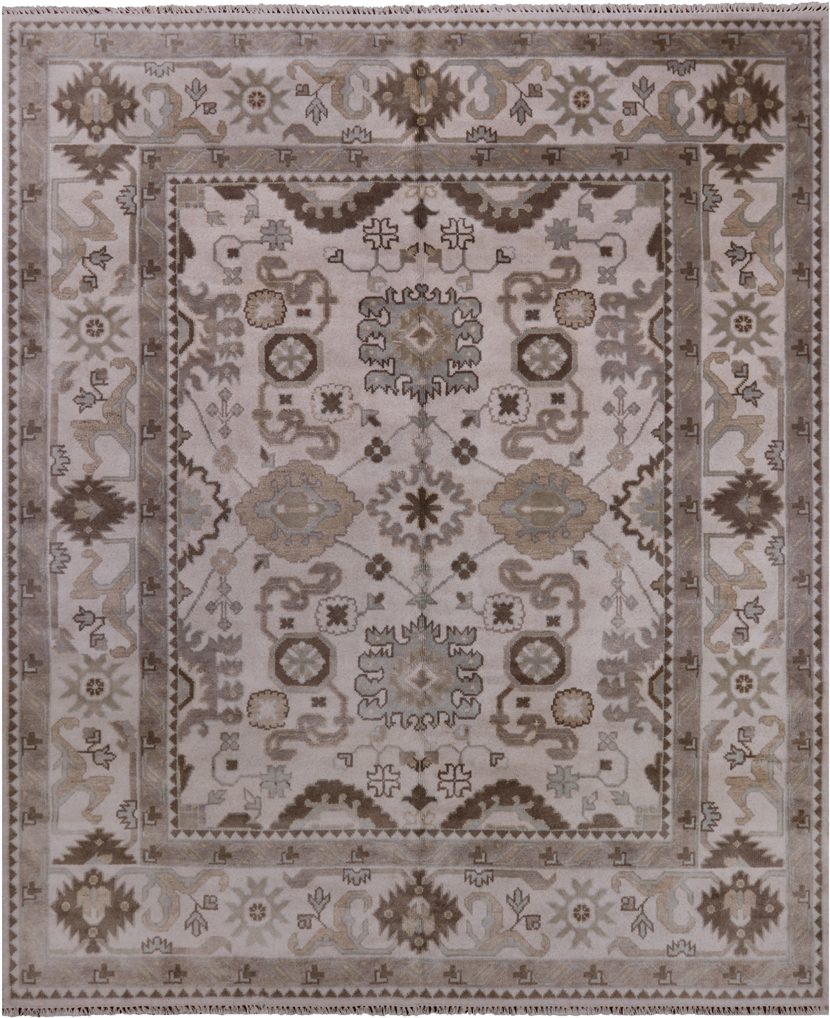 Ivory Turkish Oushak Hand Knotted Wool Rug - 8' 2" X 9' 10"