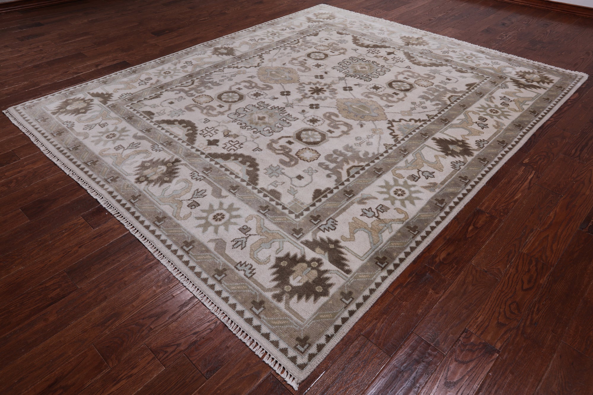 Ivory Turkish Oushak Hand Knotted Wool Rug - 8' 2" X 9' 10"